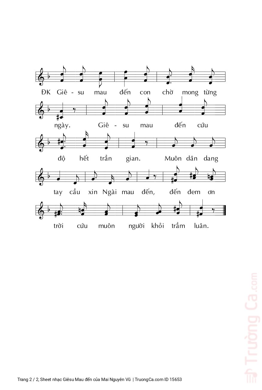 Page 2 of Sheet music PDF Giêsu Mau đến - Mai Nguyên Vũ