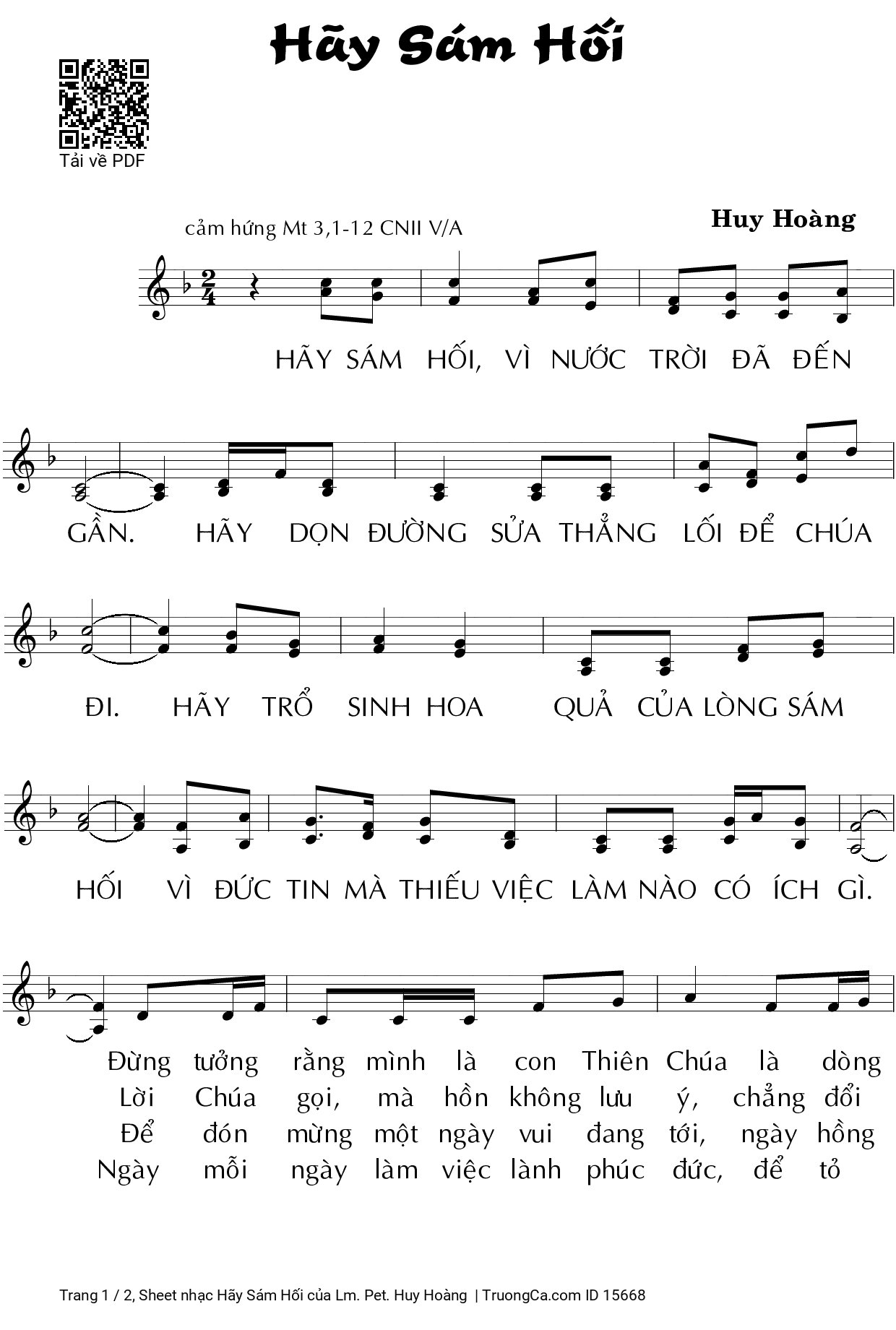 Sheet PDF of Hãy Sám Hối