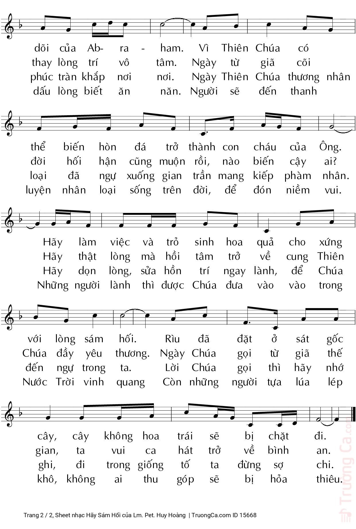 Page 2 of Sheet music PDF Hãy Sám Hối - Lm. Pet. Huy Hoàng