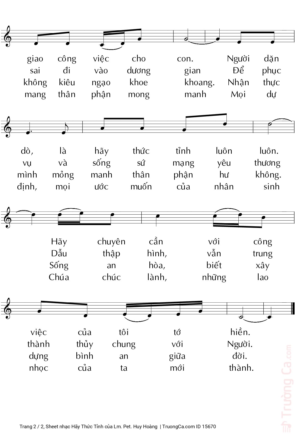 Page 2 of Sheet music PDF Hãy Thức Tỉnh - Lm. Pet. Huy Hoàng