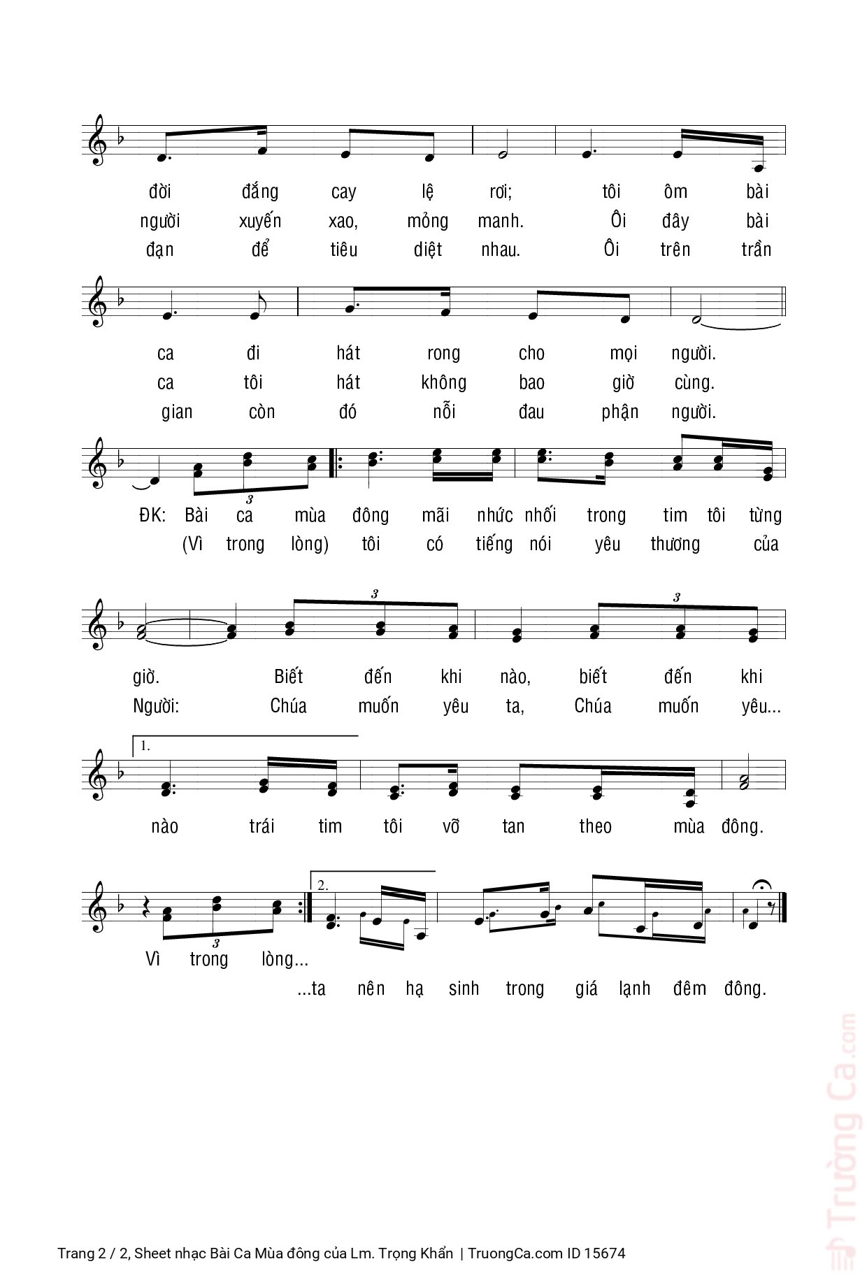 Page 2 of Sheet music PDF Bài Ca Mùa đông - Trọng Khẩn