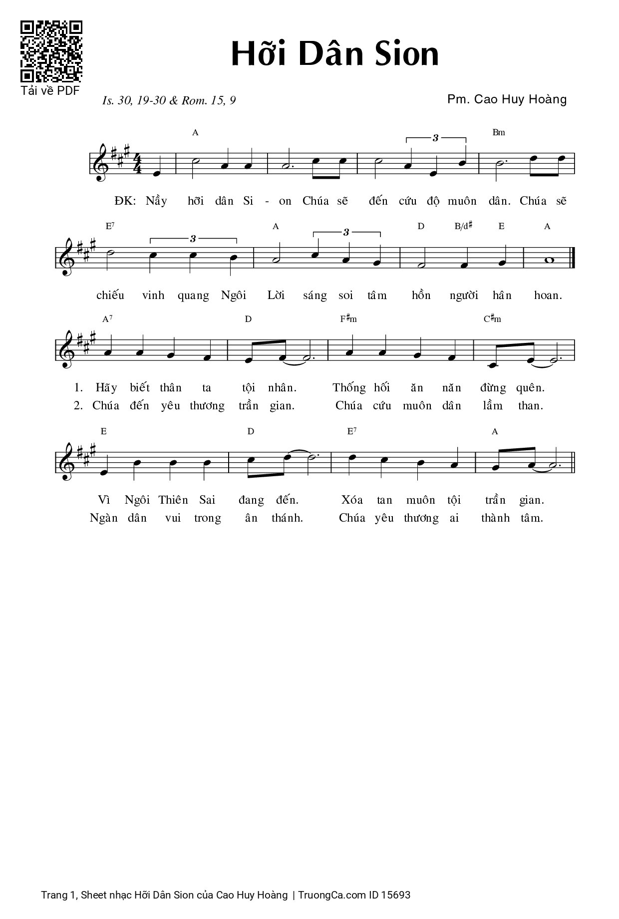 Sheet PDF of Hỡi Dân Sion