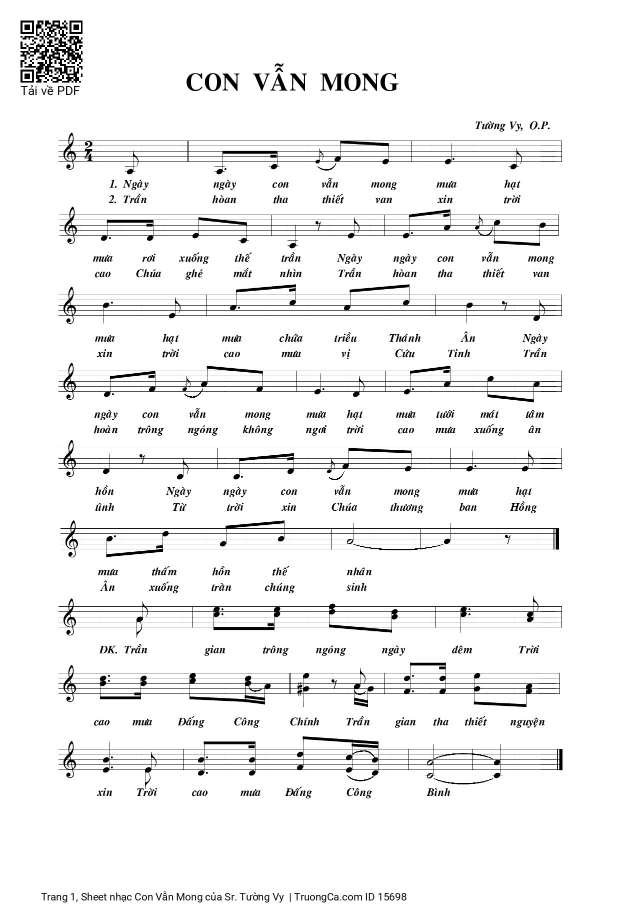 Sheet PDF of Con Vẫn Mong - Sr. Tường Vy