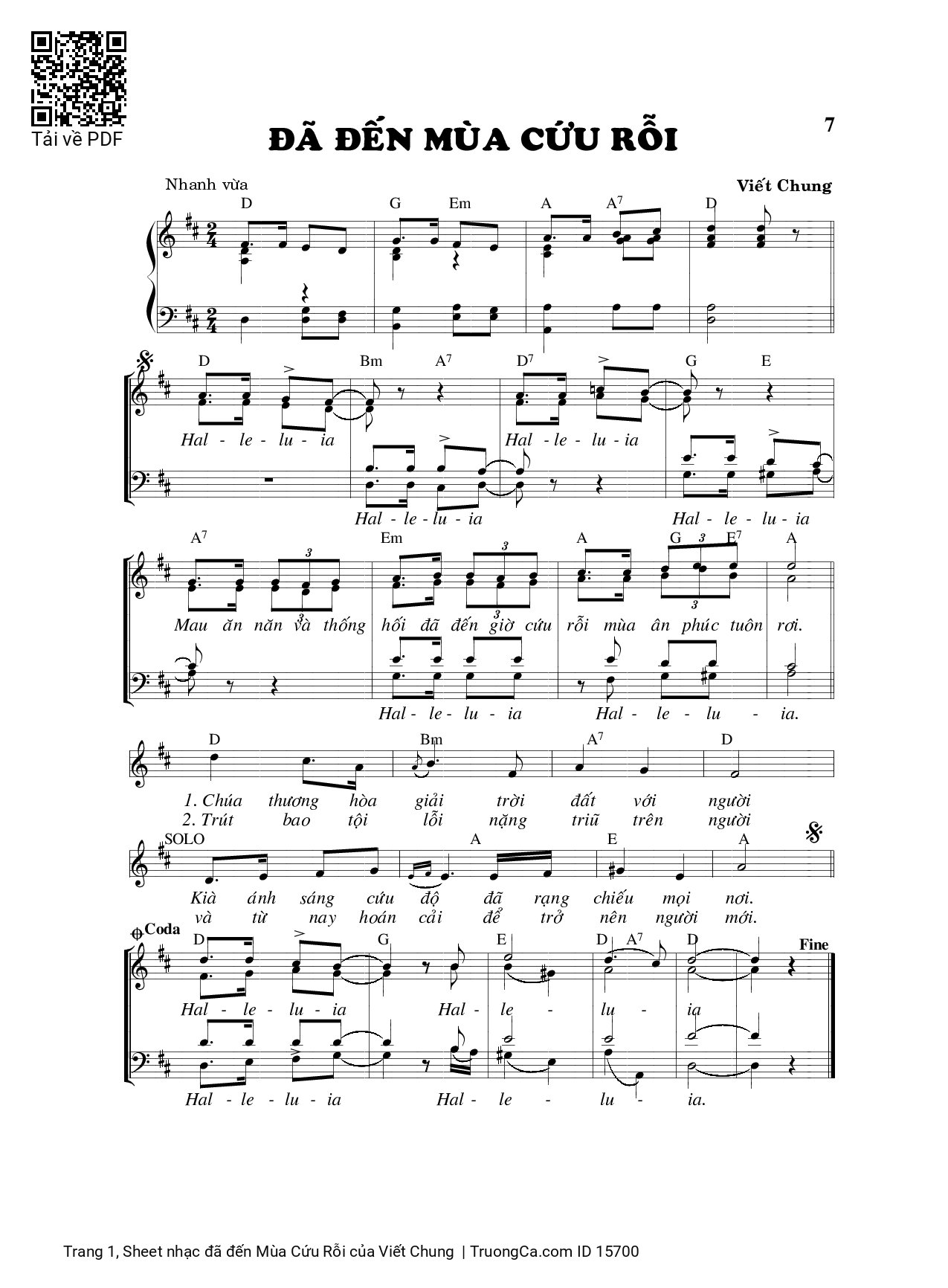 Sheet PDF of đã đến Mùa Cứu Rỗi