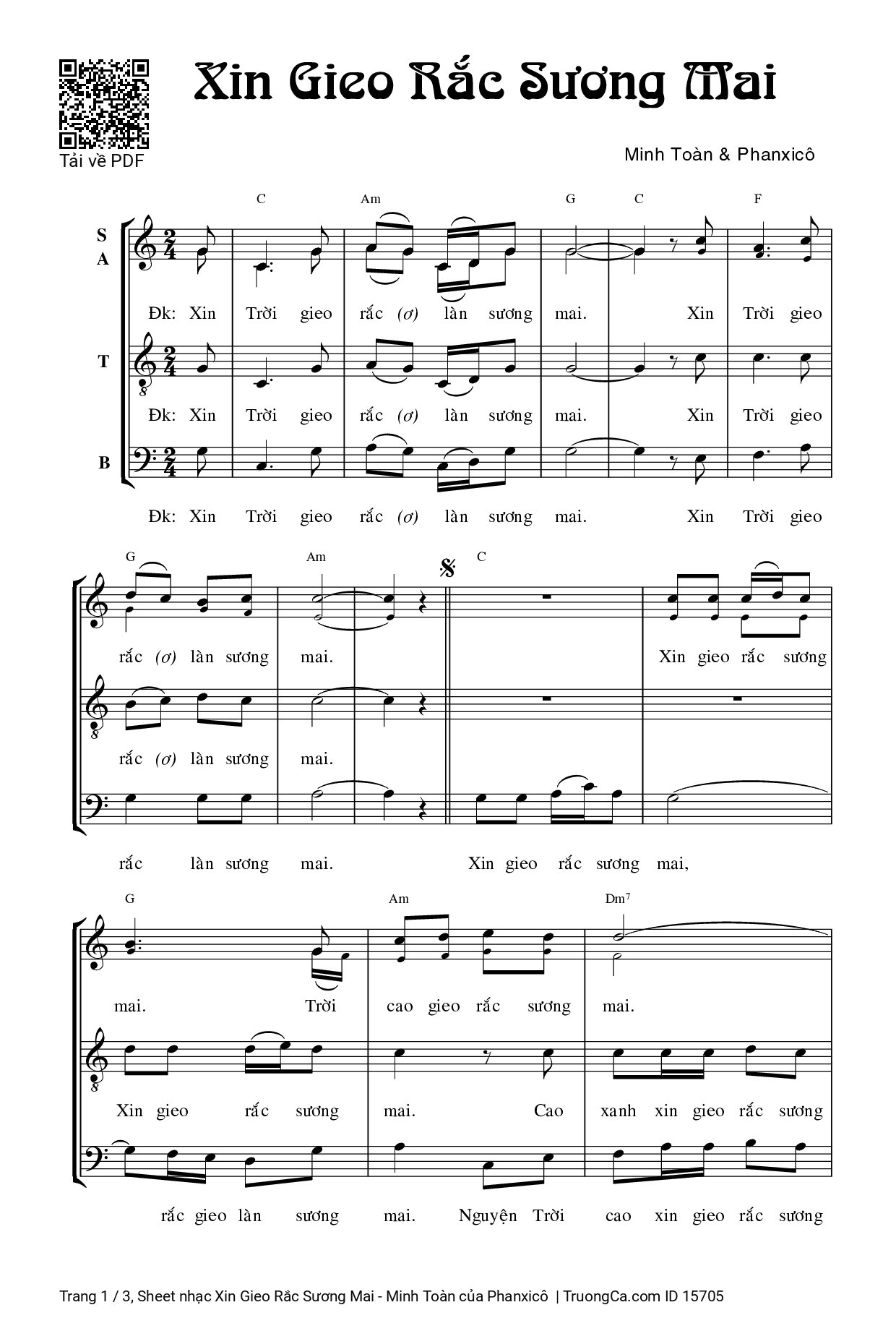 Sheet PDF of Xin Gieo Rắc Sương Mai - Minh Toàn