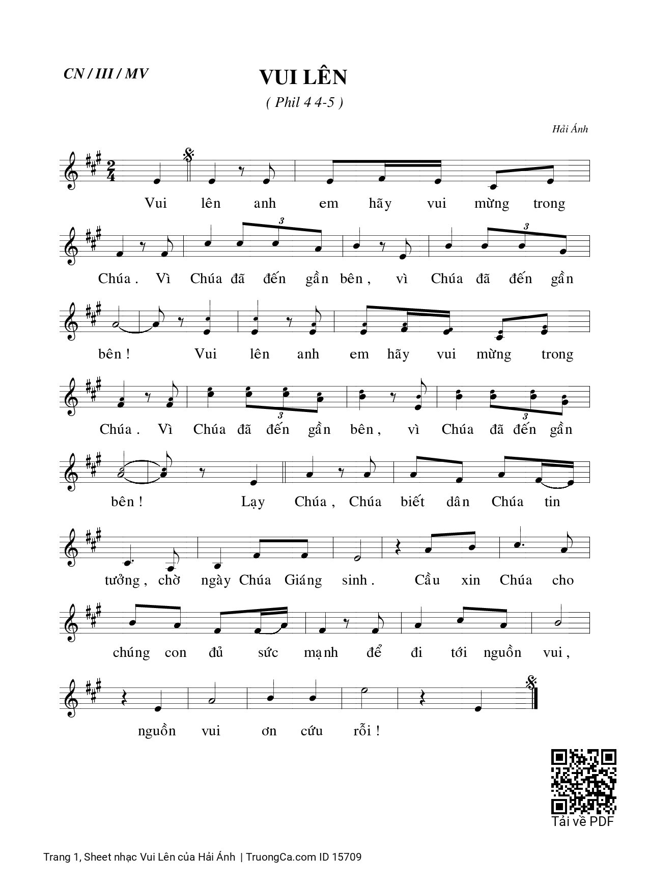 Page 1 of Sheet music PDF Vui Lên - Hải Ánh