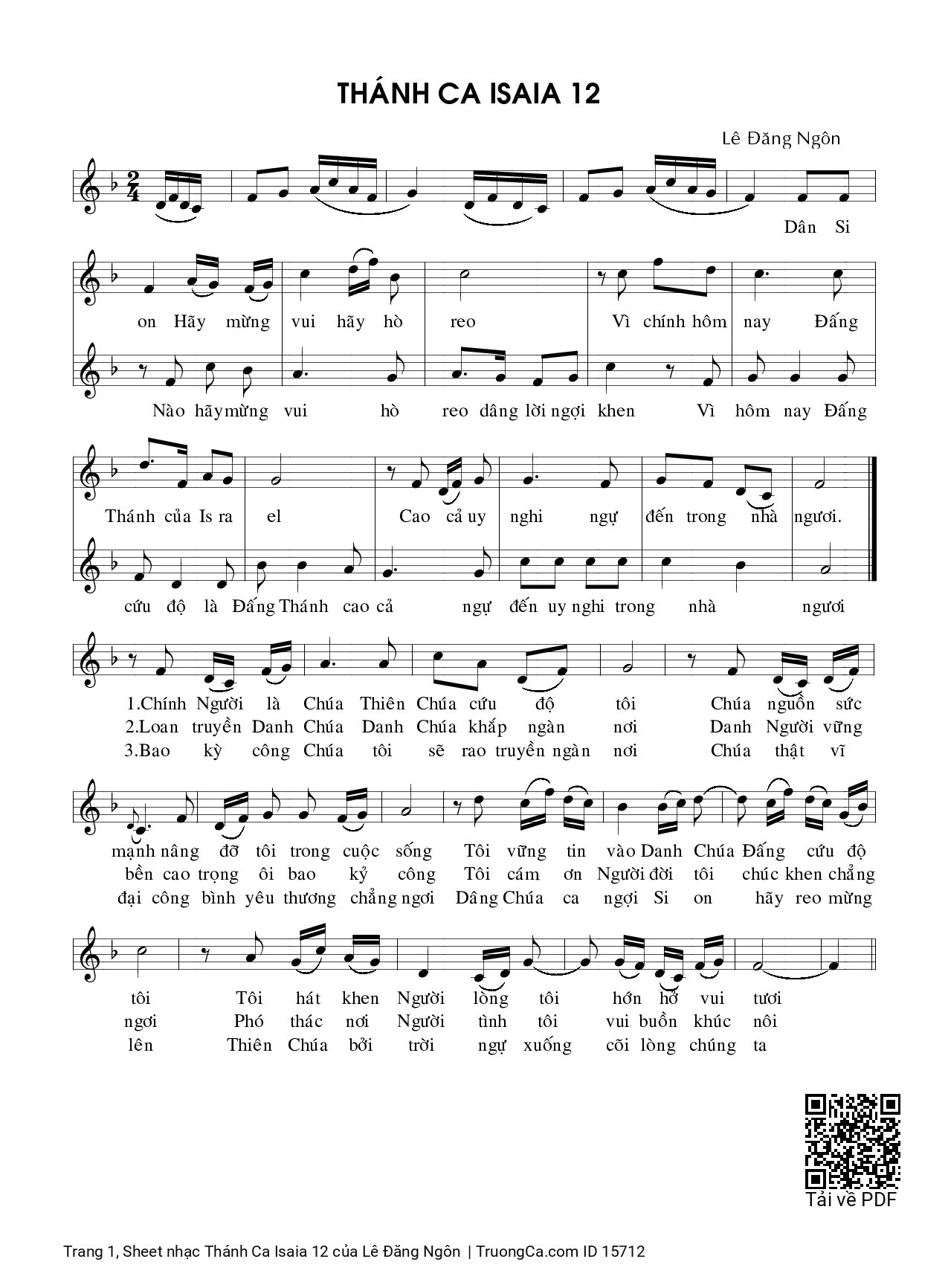 Page 1 of Sheet music PDF Thánh Ca Isaia 12 - Lê Đăng Ngôn