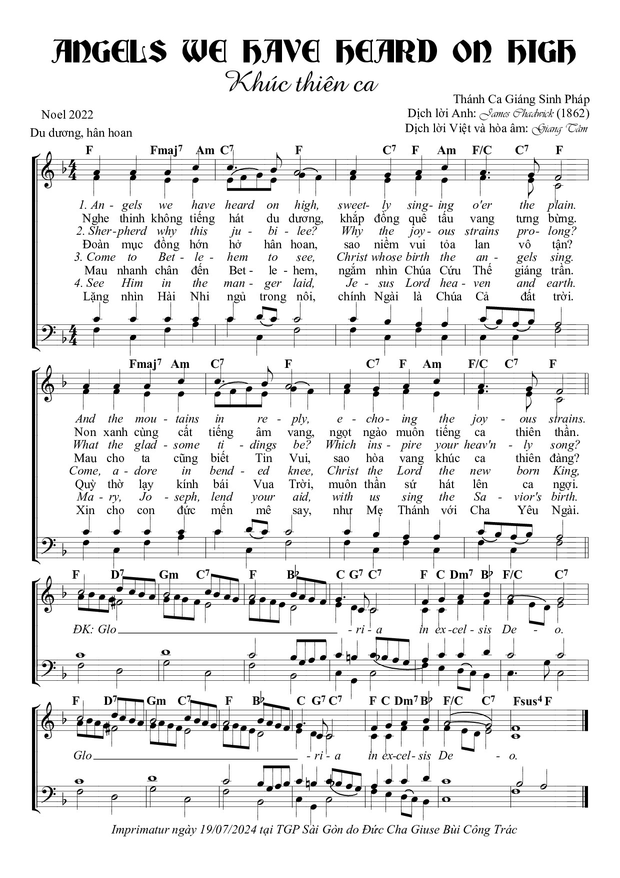 Page 2 of Sheet music PDF Angels We Have Heard On High - Khúc Thiên Ca - Giang Tâm