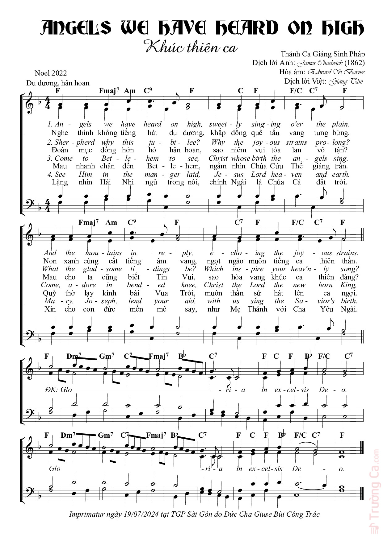 Page 3 of Sheet music PDF Angels We Have Heard On High - Khúc Thiên Ca - Giang Tâm