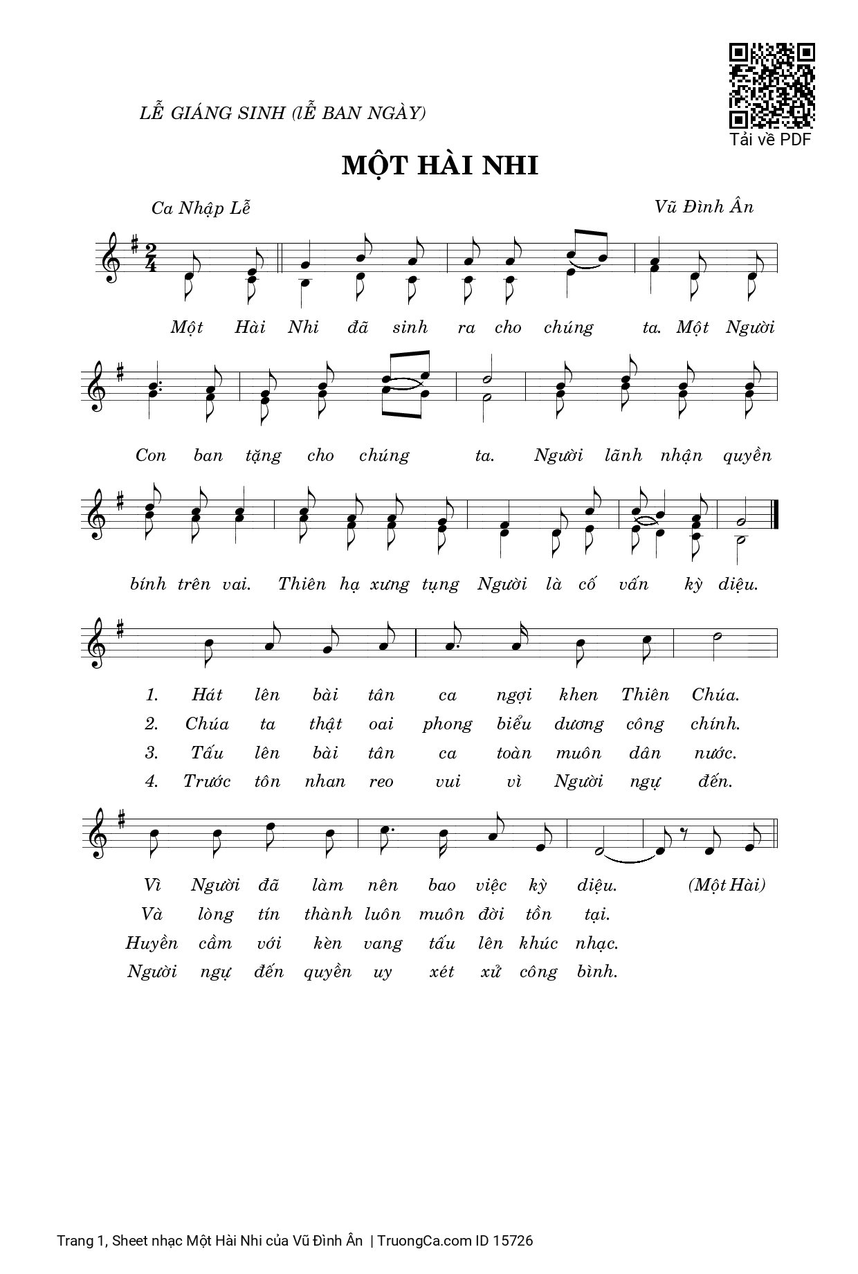 Sheet PDF of Một Hài Nhi - Vũ Đình Ân