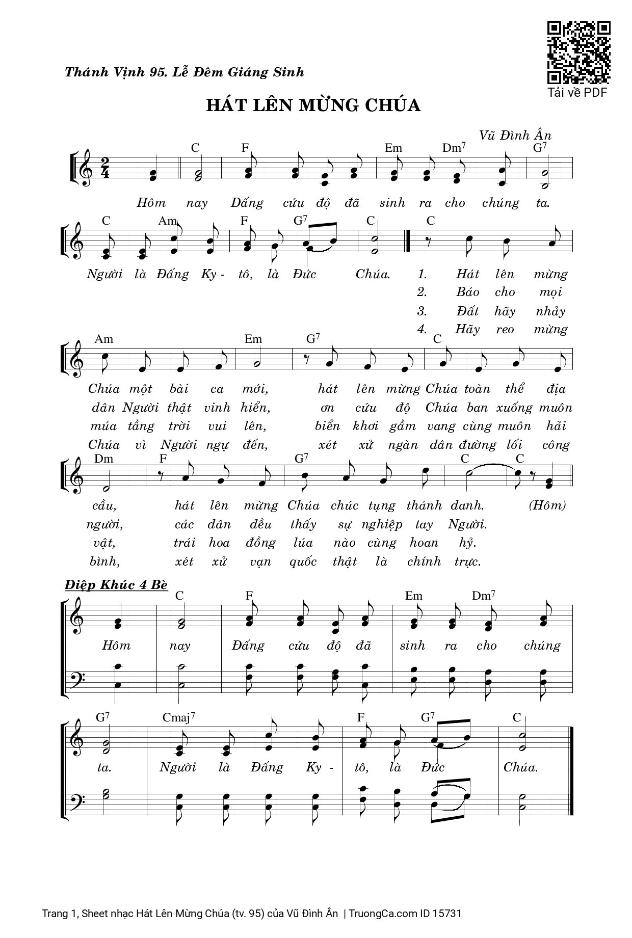 Sheet PDF of Hát Lên Mừng Chúa (tv. 95)