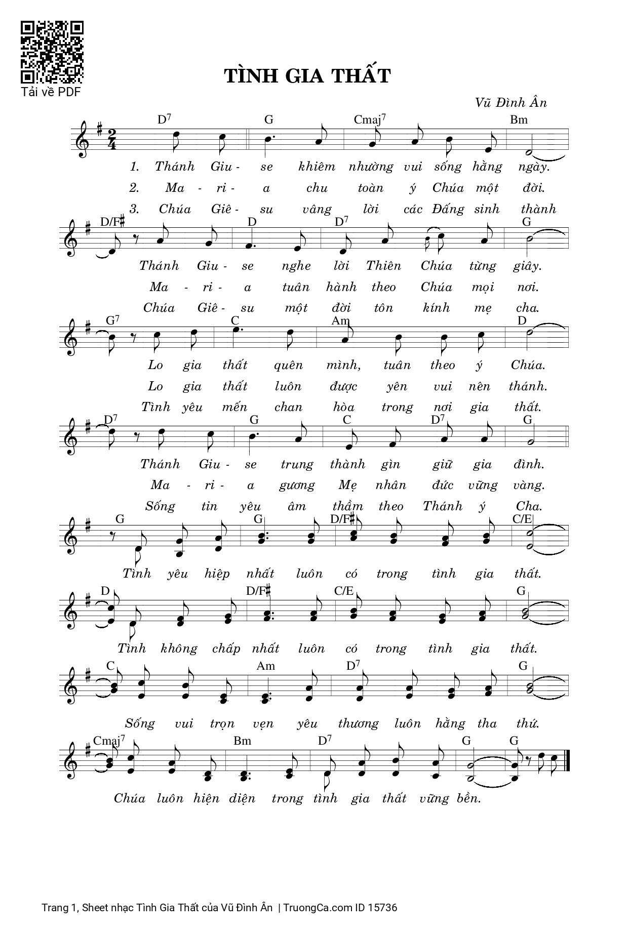 Page 1 of Sheet music PDF Tình Gia Thất - Vũ Đình Ân
