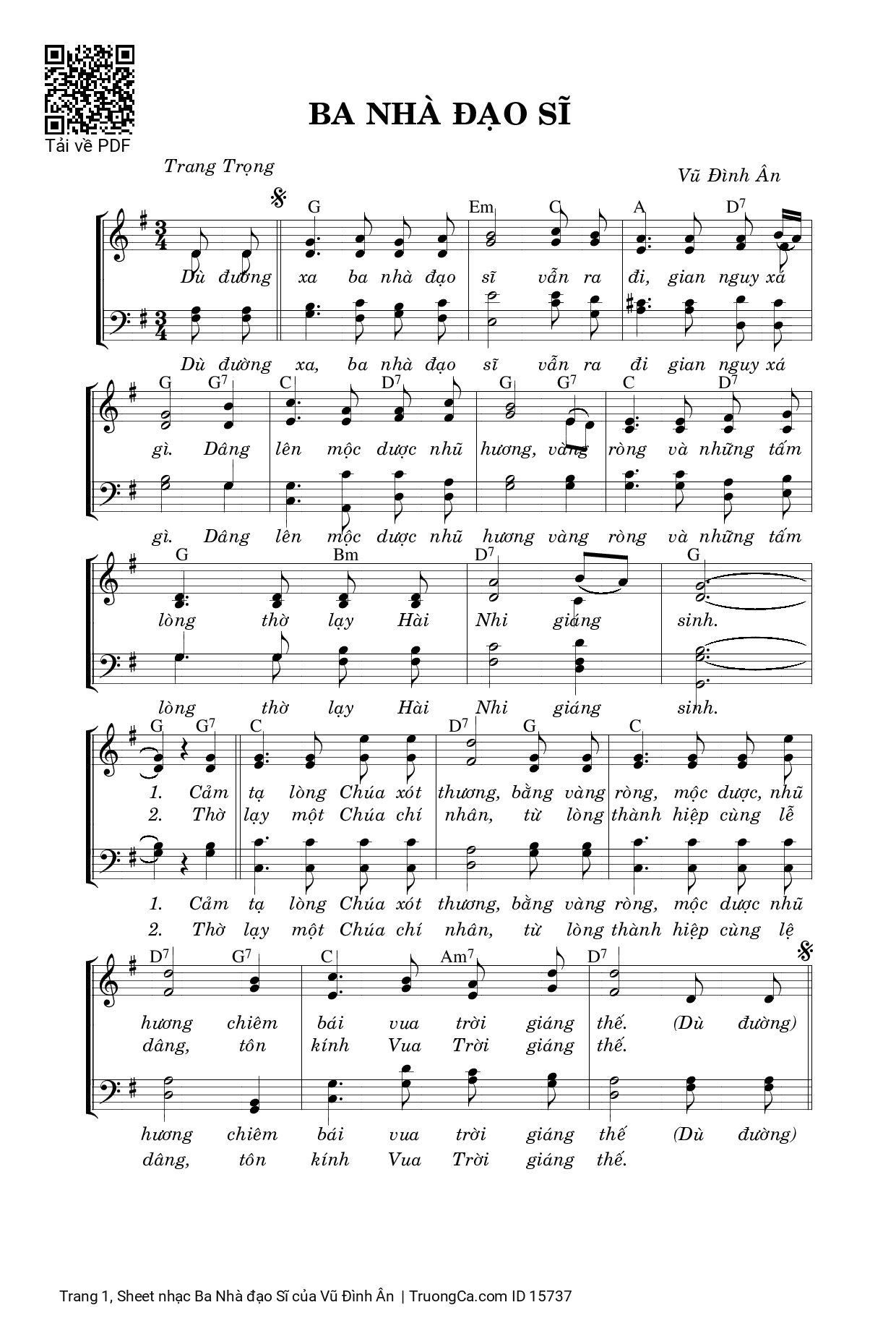 Page 1 of Sheet music PDF Ba Nhà đạo Sĩ - Vũ Đình Ân