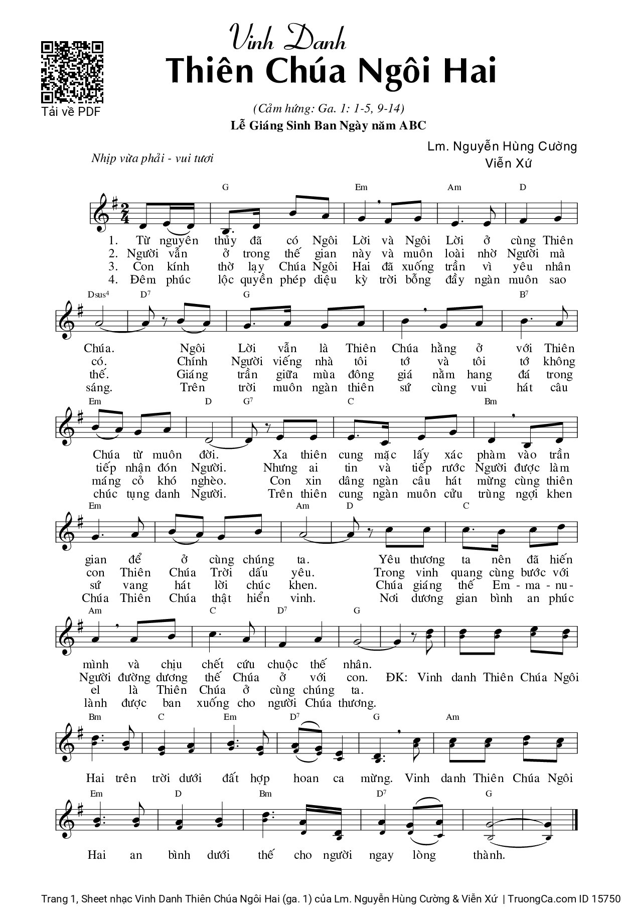 Sheet PDF of Vinh Danh Thiên Chúa Ngôi Hai (ga. 1)