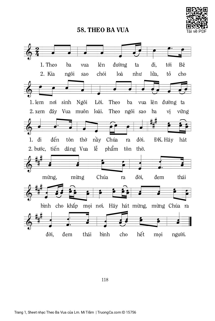 Sheet PDF of Theo Ba Vua - Lm. Mi Trầm
