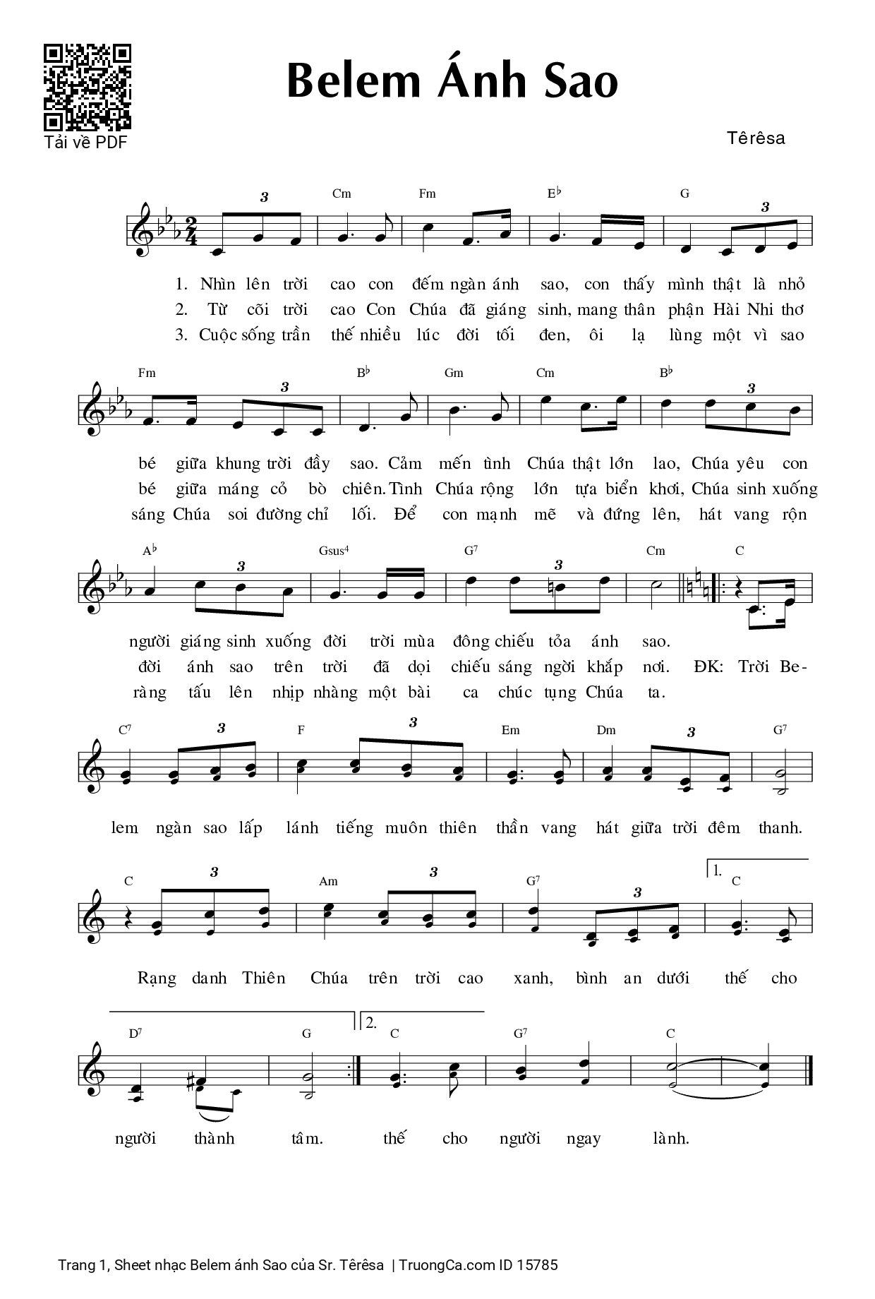 Sheet PDF of Belem ánh Sao - Sr. Têrêsa