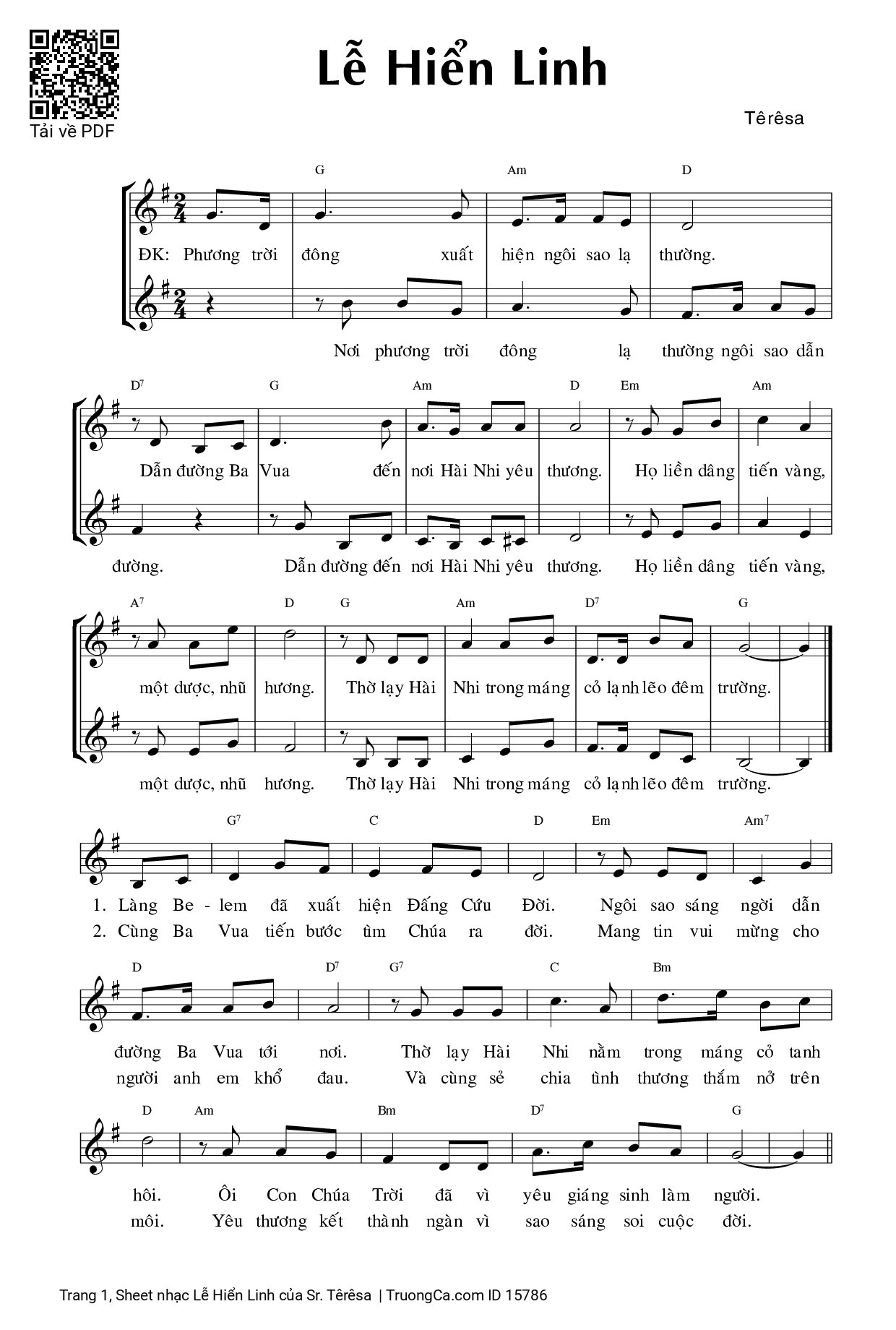 Page 1 of Sheet music PDF Lễ Hiển Linh - Sr. Têrêsa