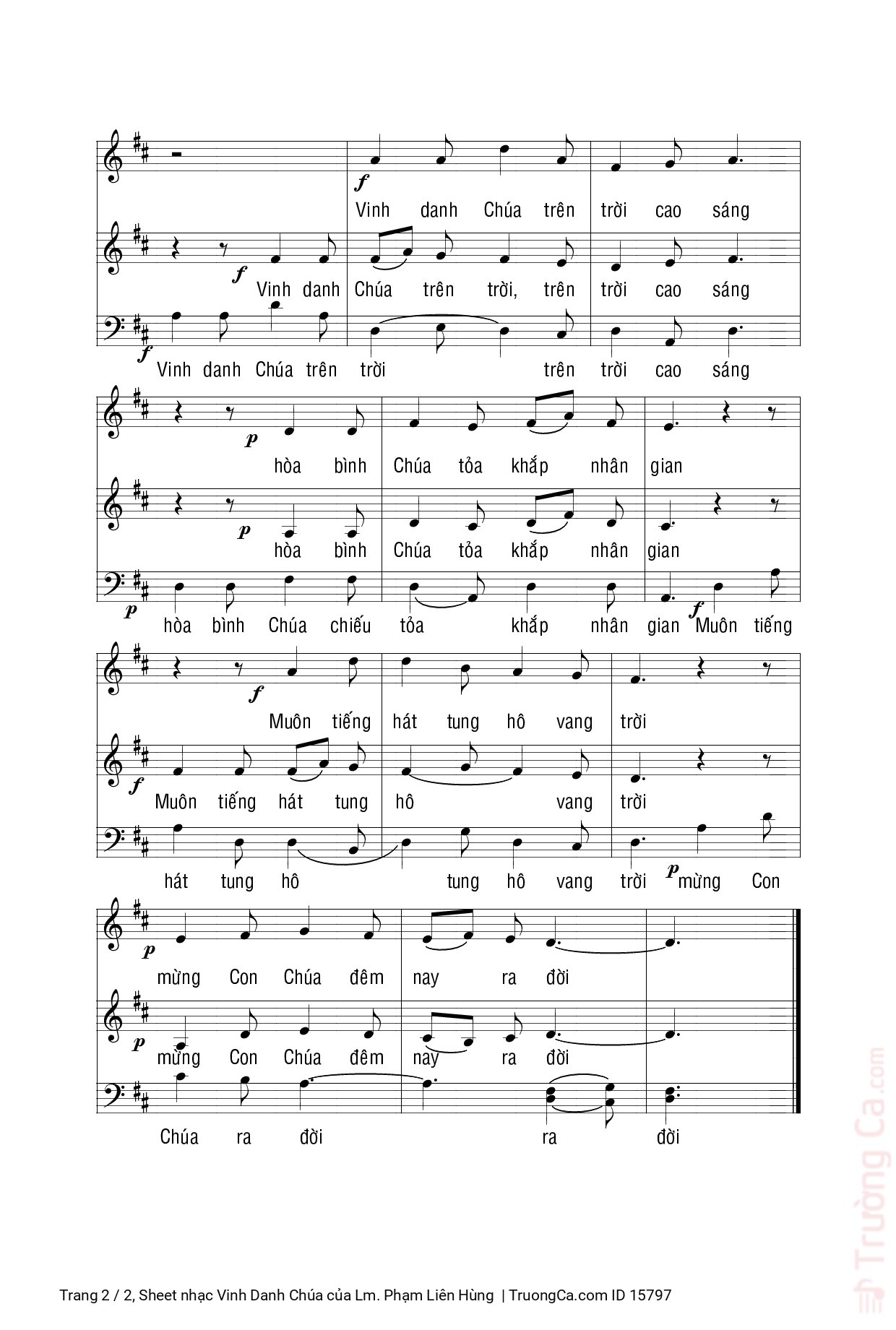 Page 2 of Sheet music PDF Vinh Danh Chúa - Lm. Phạm Liên Hùng