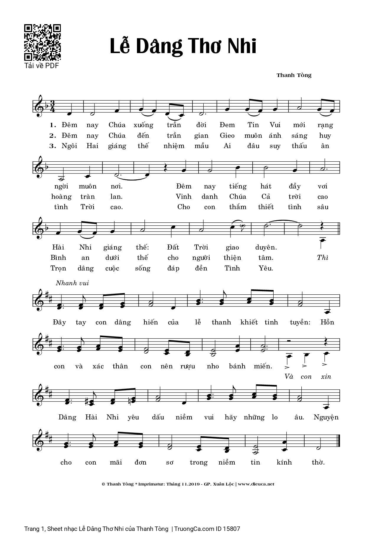 Sheet PDF of Lễ Dâng Thơ Nhi