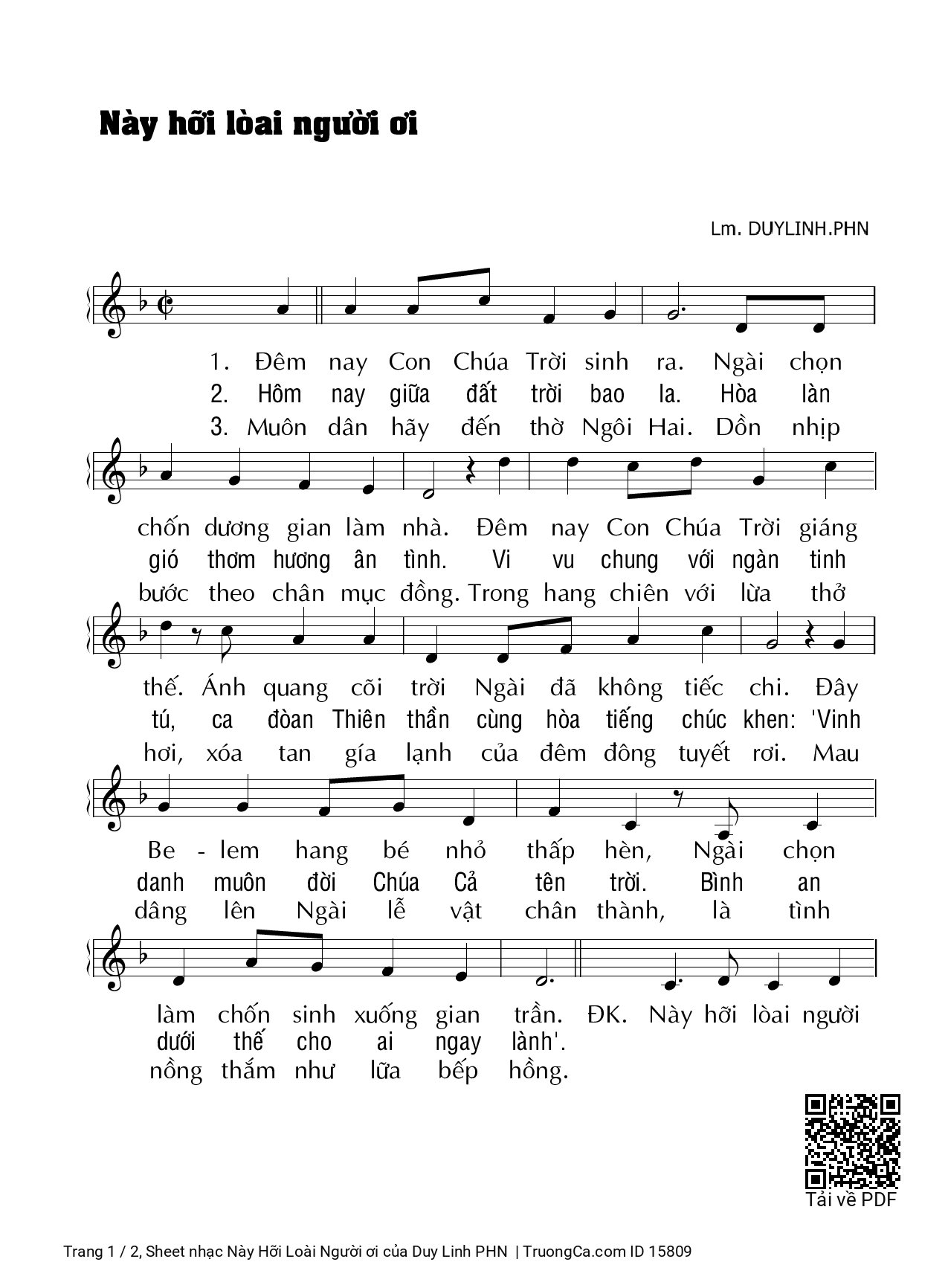 Sheet PDF of Này Hỡi Loài Người ơi