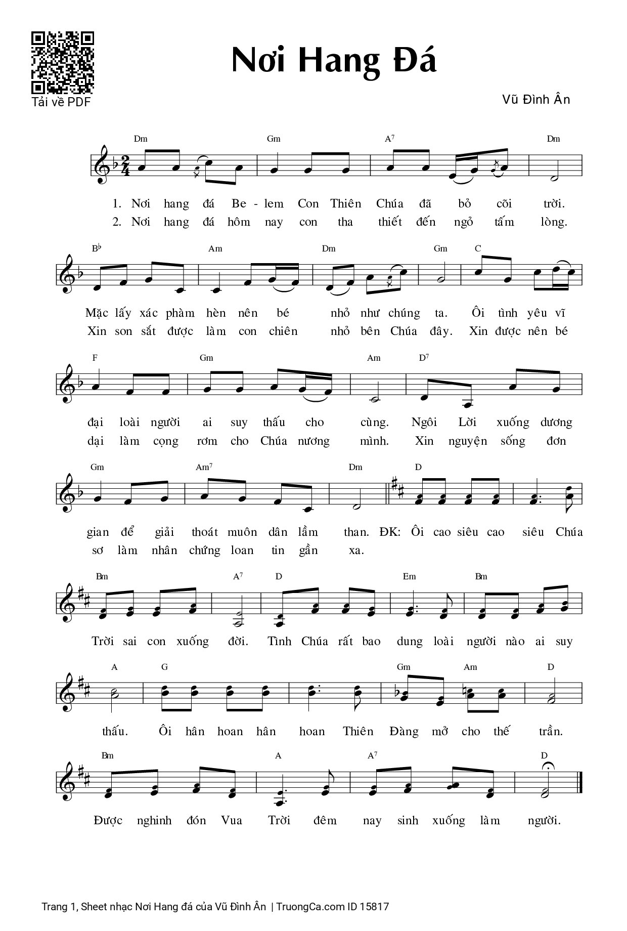 Page 1 of Sheet music PDF Nơi Hang đá - Vũ Đình Ân