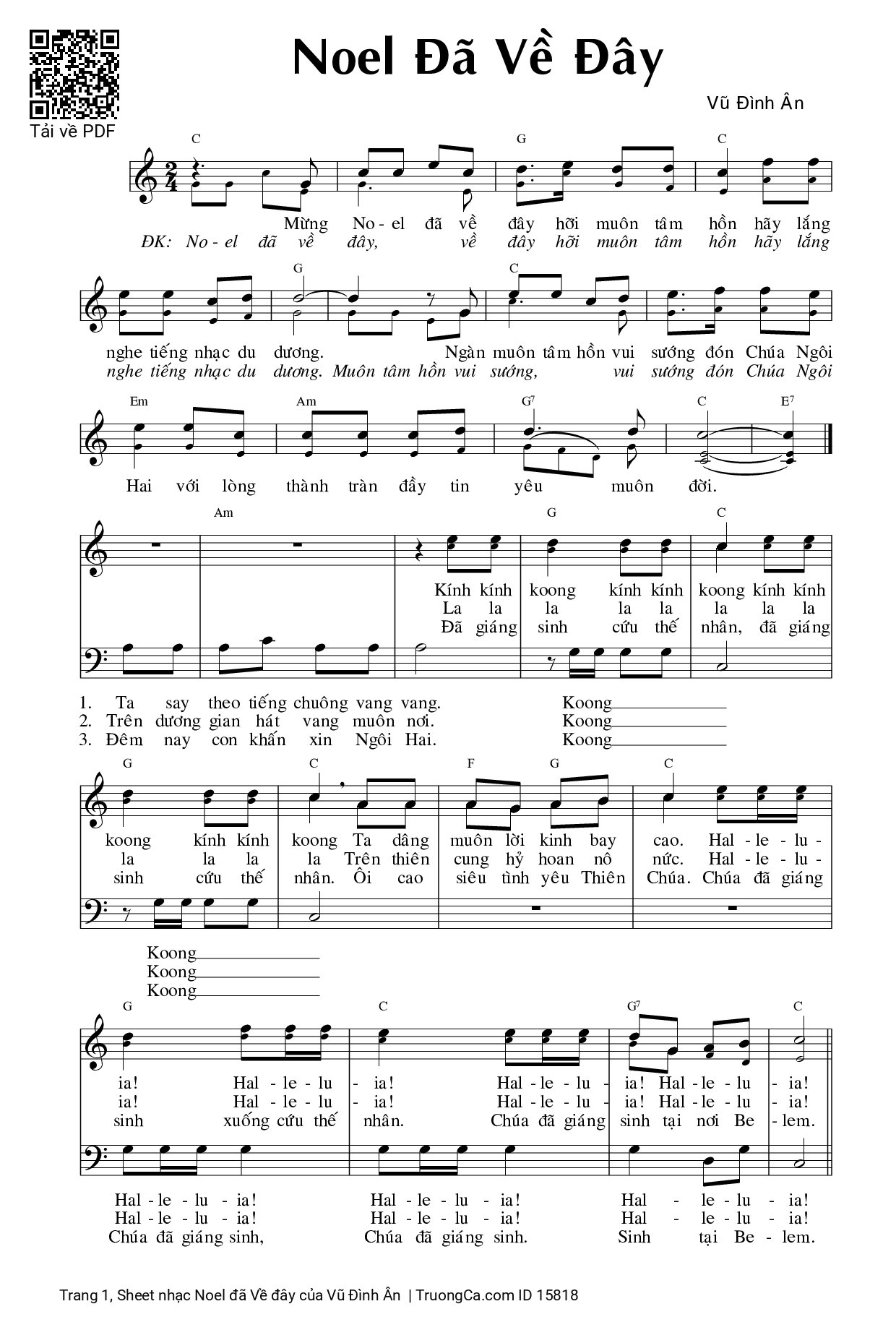 Page 1 of Sheet music PDF Noel đã Về đây - Vũ Đình Ân