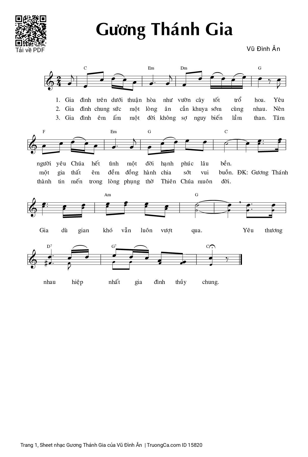 Sheet PDF of Gương Thánh Gia