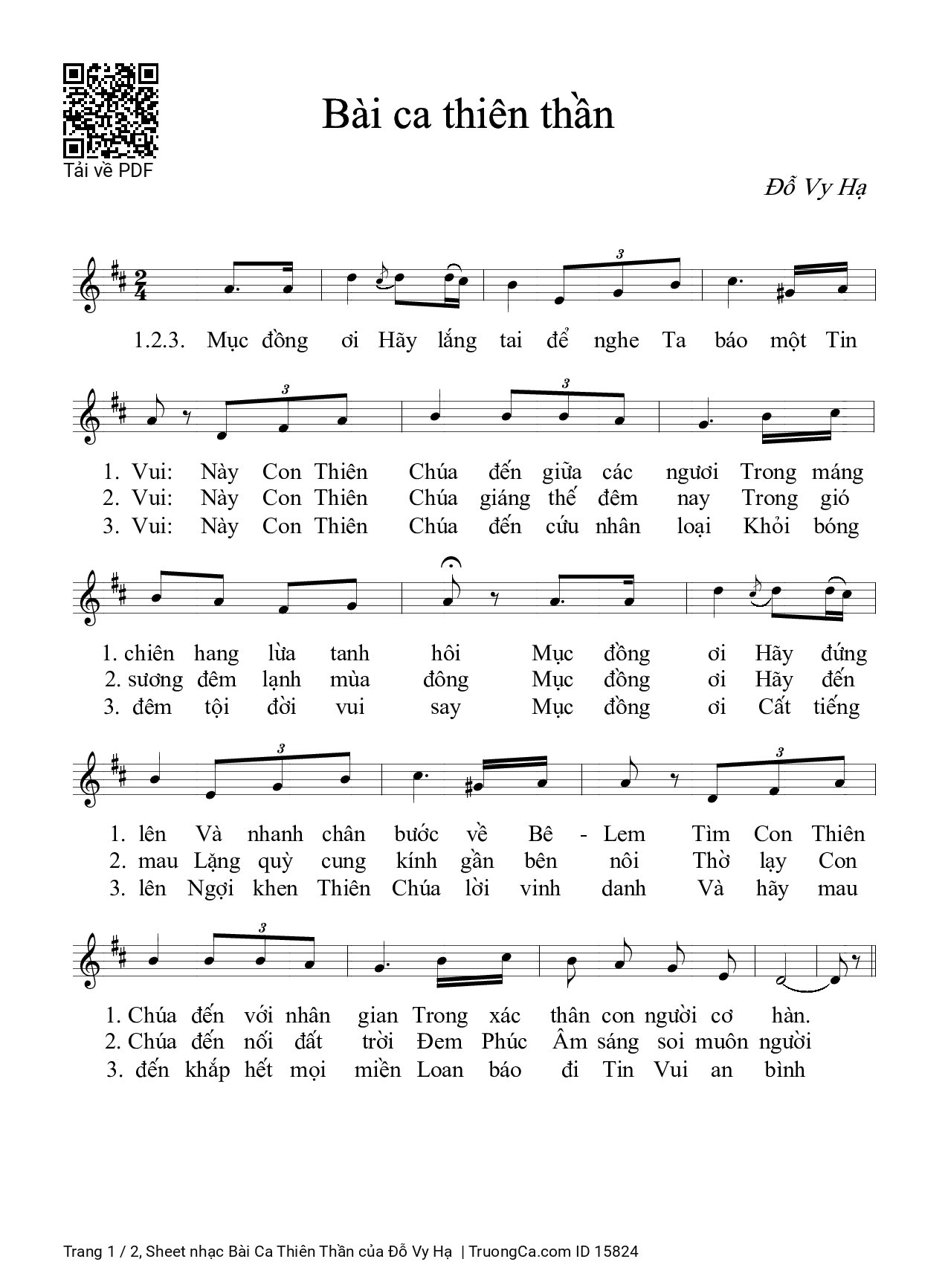 Sheet PDF of Bài Ca Thiên Thần