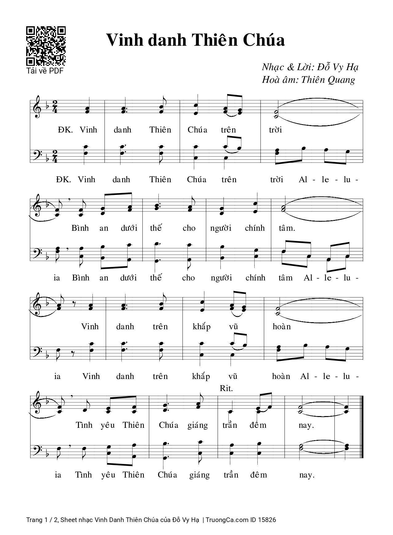 Sheet PDF of Vinh Danh Thiên Chúa