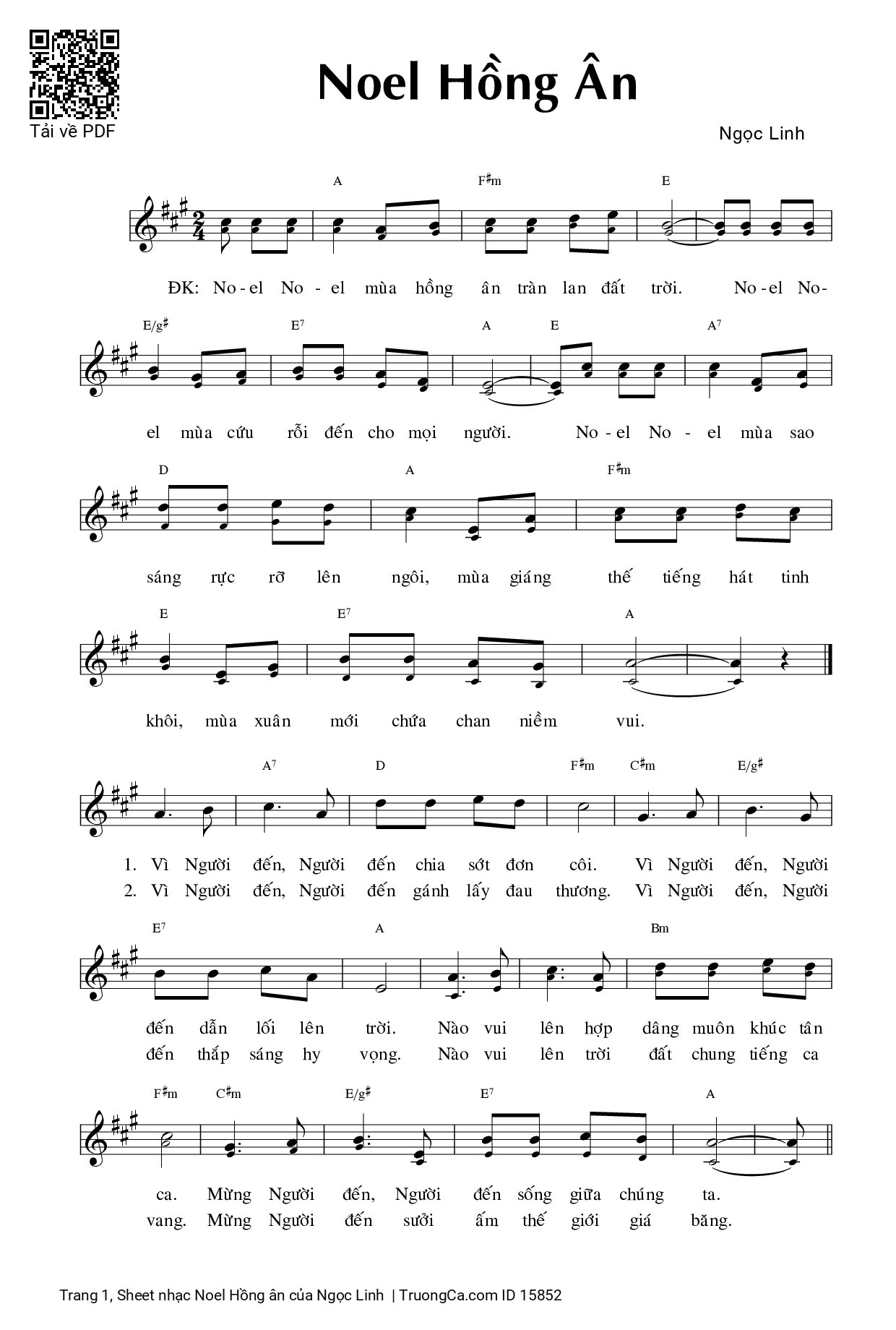 Sheet PDF of Noel Hồng ân
