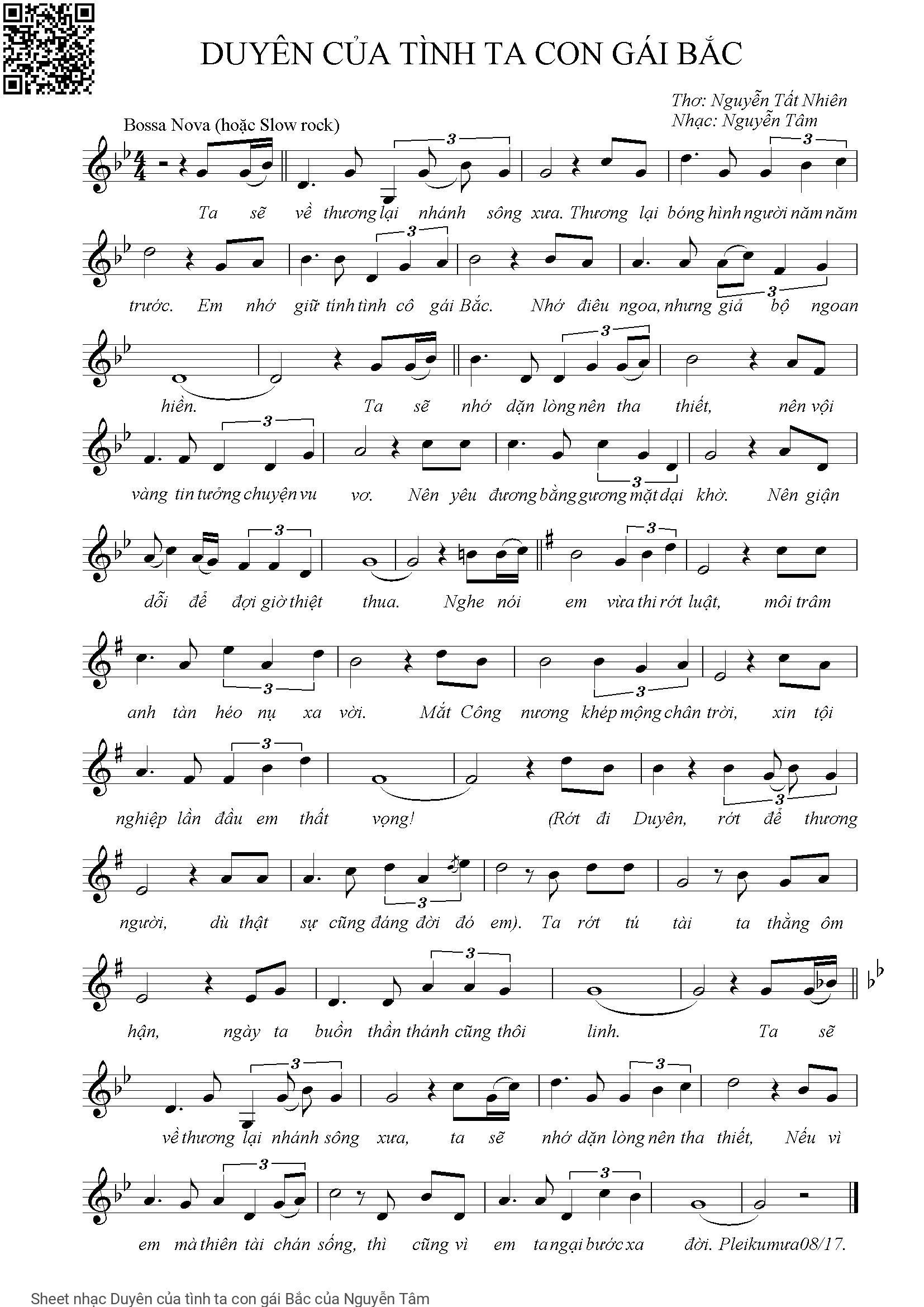 Sheet PDF of Duyên của tình ta con gái Bắc