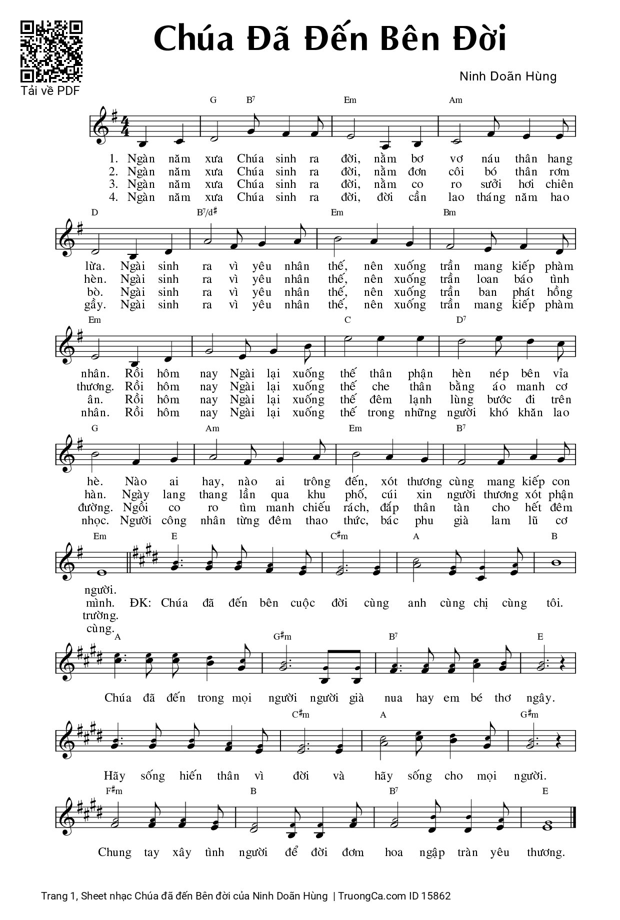 Sheet PDF of Chúa đã đến Bên đời