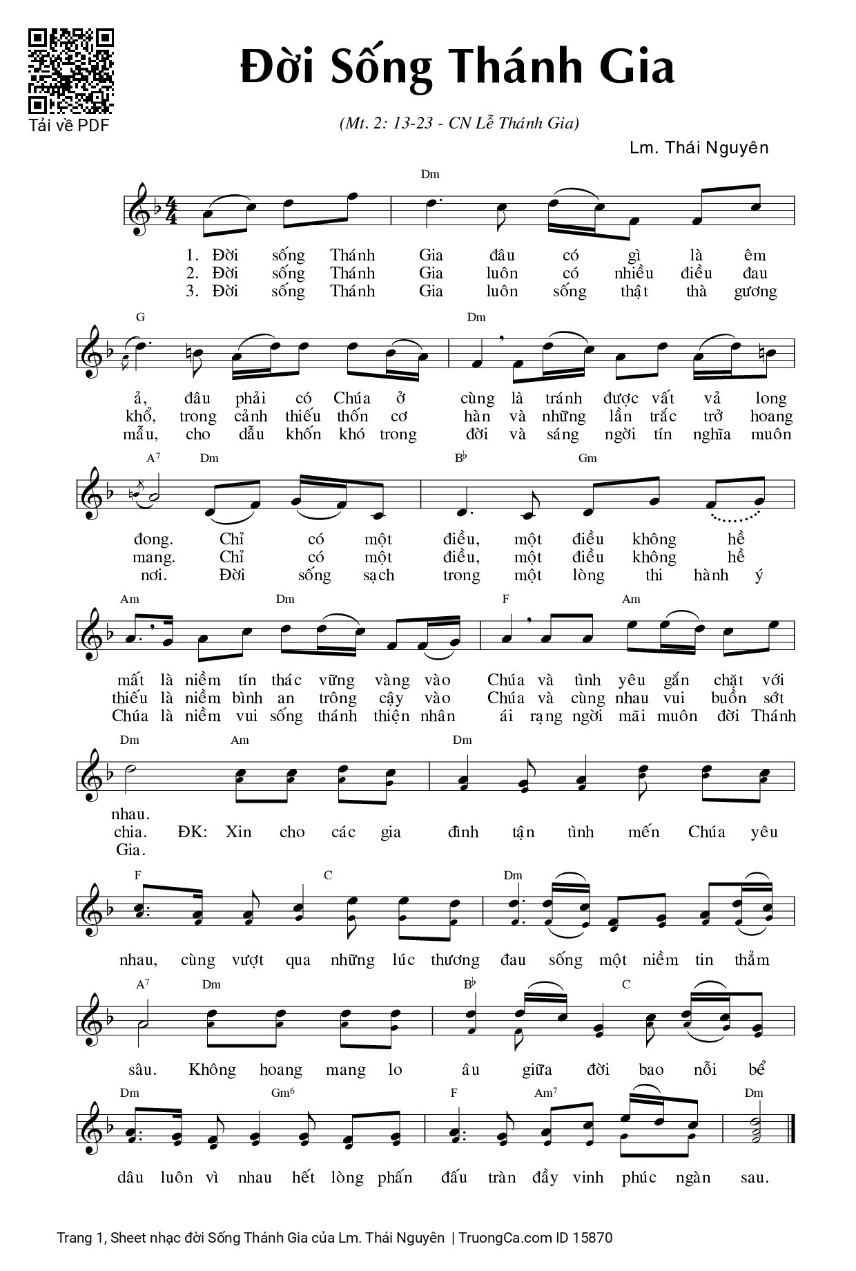 Sheet PDF of đời Sống Thánh Gia