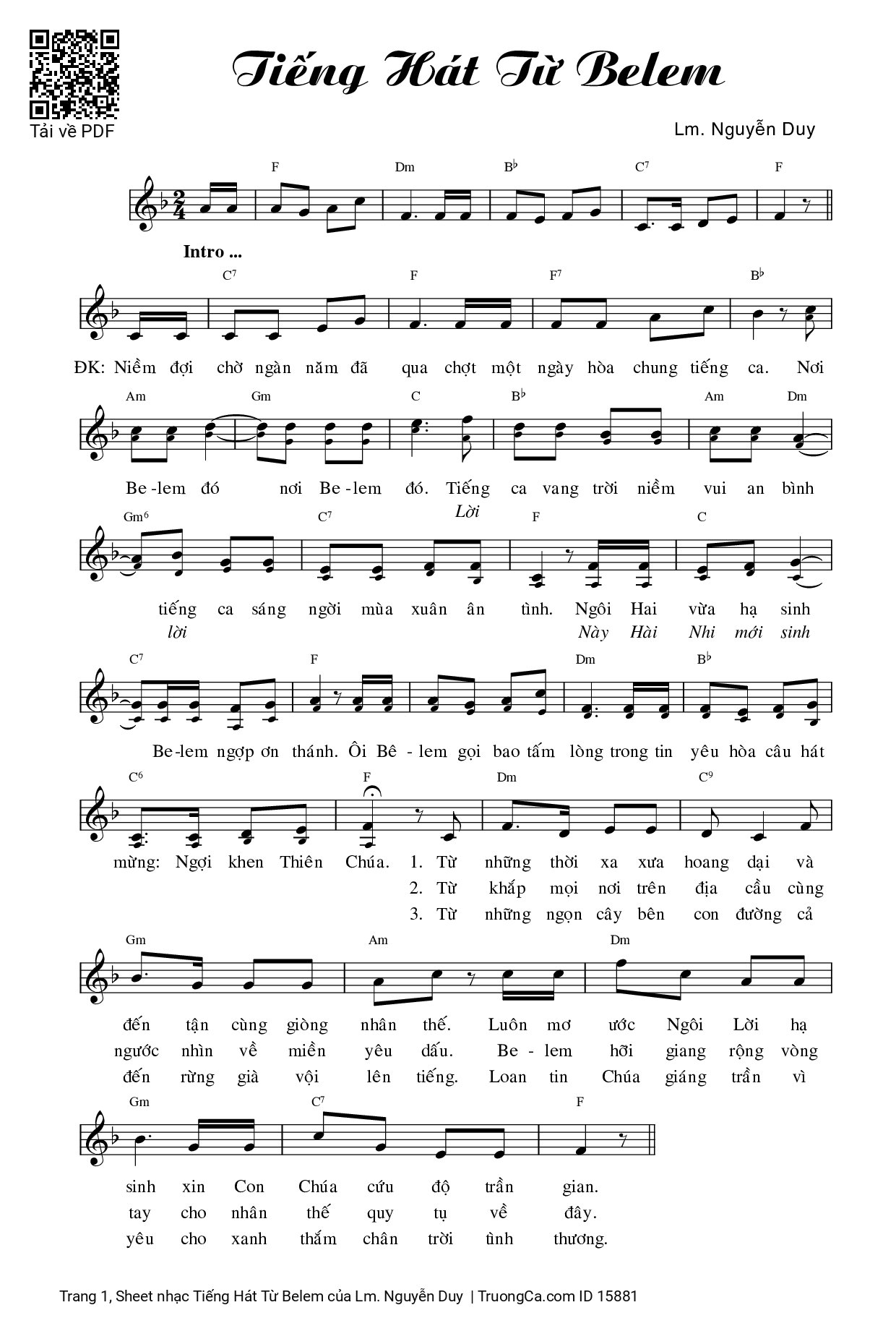 Sheet PDF of Tiếng Hát Từ Belem