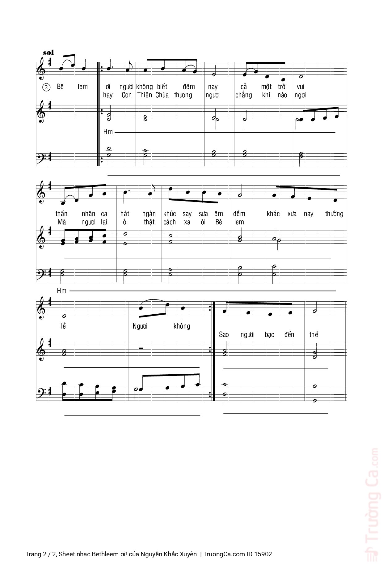 Page 2 of Sheet music PDF Bethleem ơi! - Nguyễn Khắc Xuyên