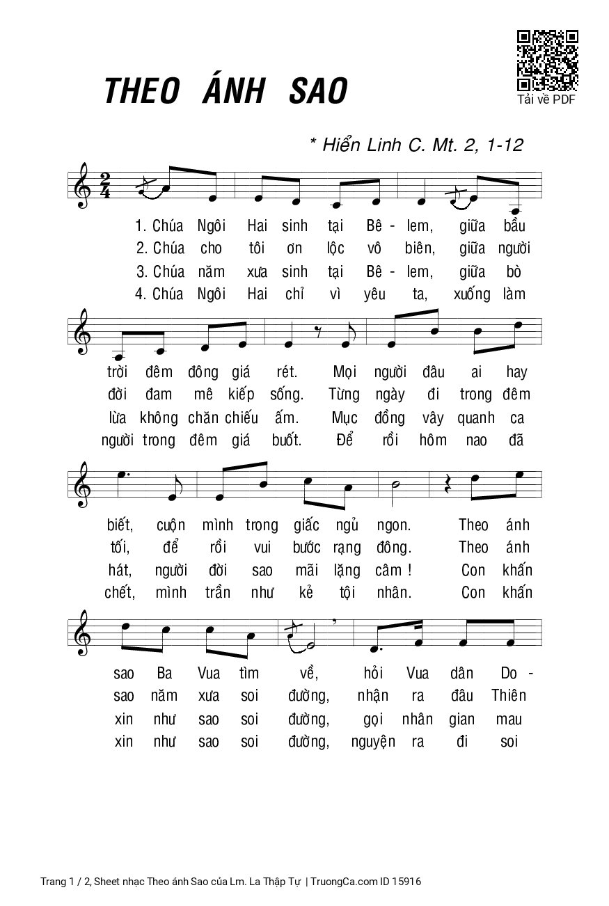 Sheet PDF of Theo ánh Sao - Lm. La Thập Tự