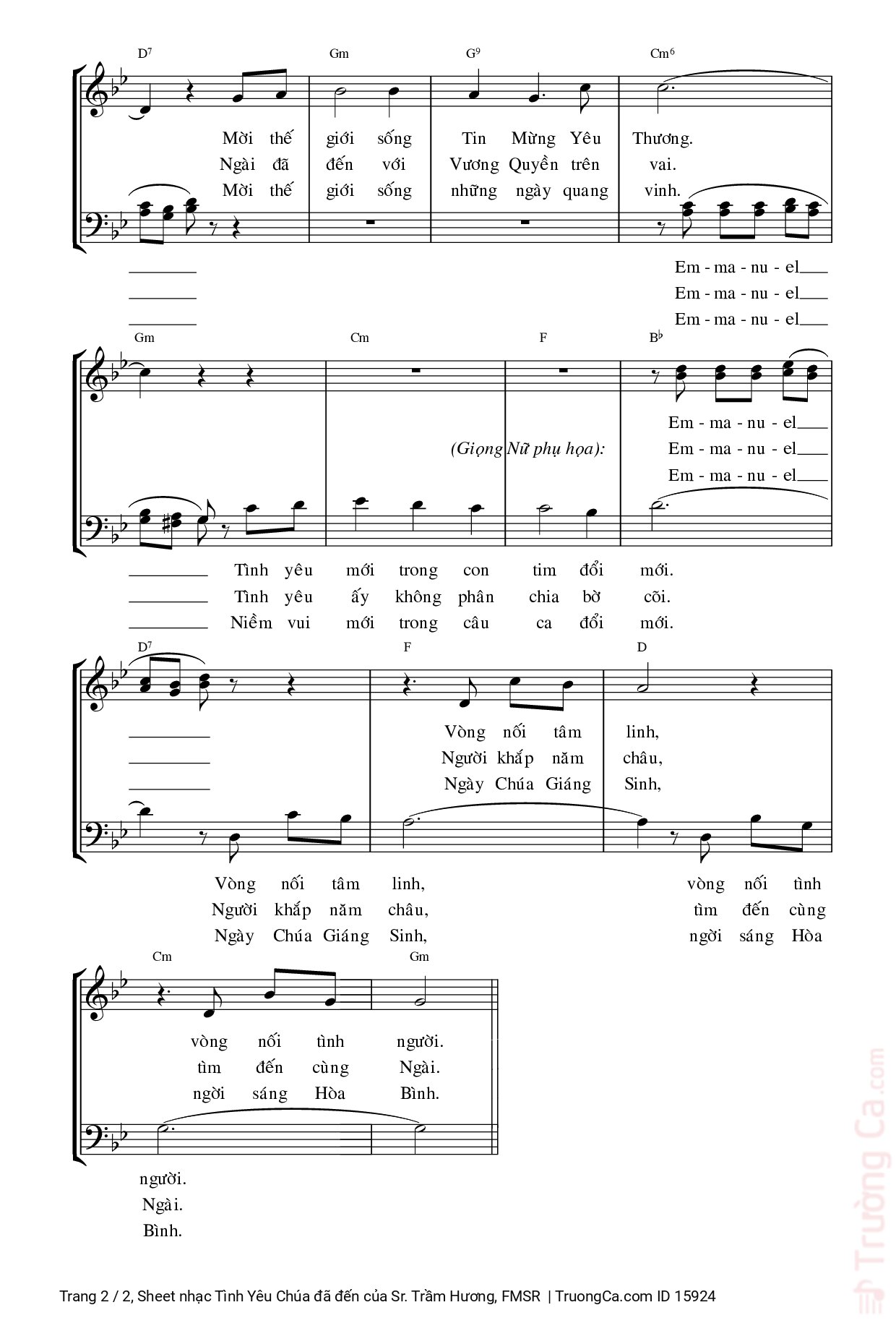 Page 2 of Sheet music PDF Tình Yêu Chúa đã đến - Sr. Trầm Hương, FMSR