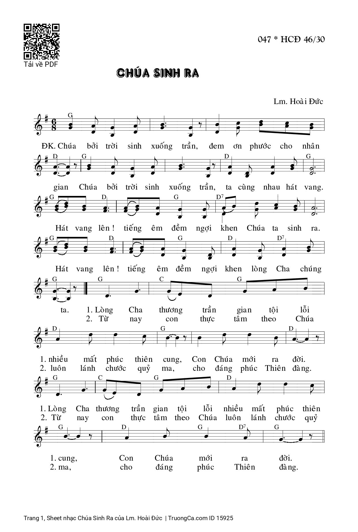 Page 1 of Sheet music PDF Chúa Sinh Ra - Lm. Hoài Ðức