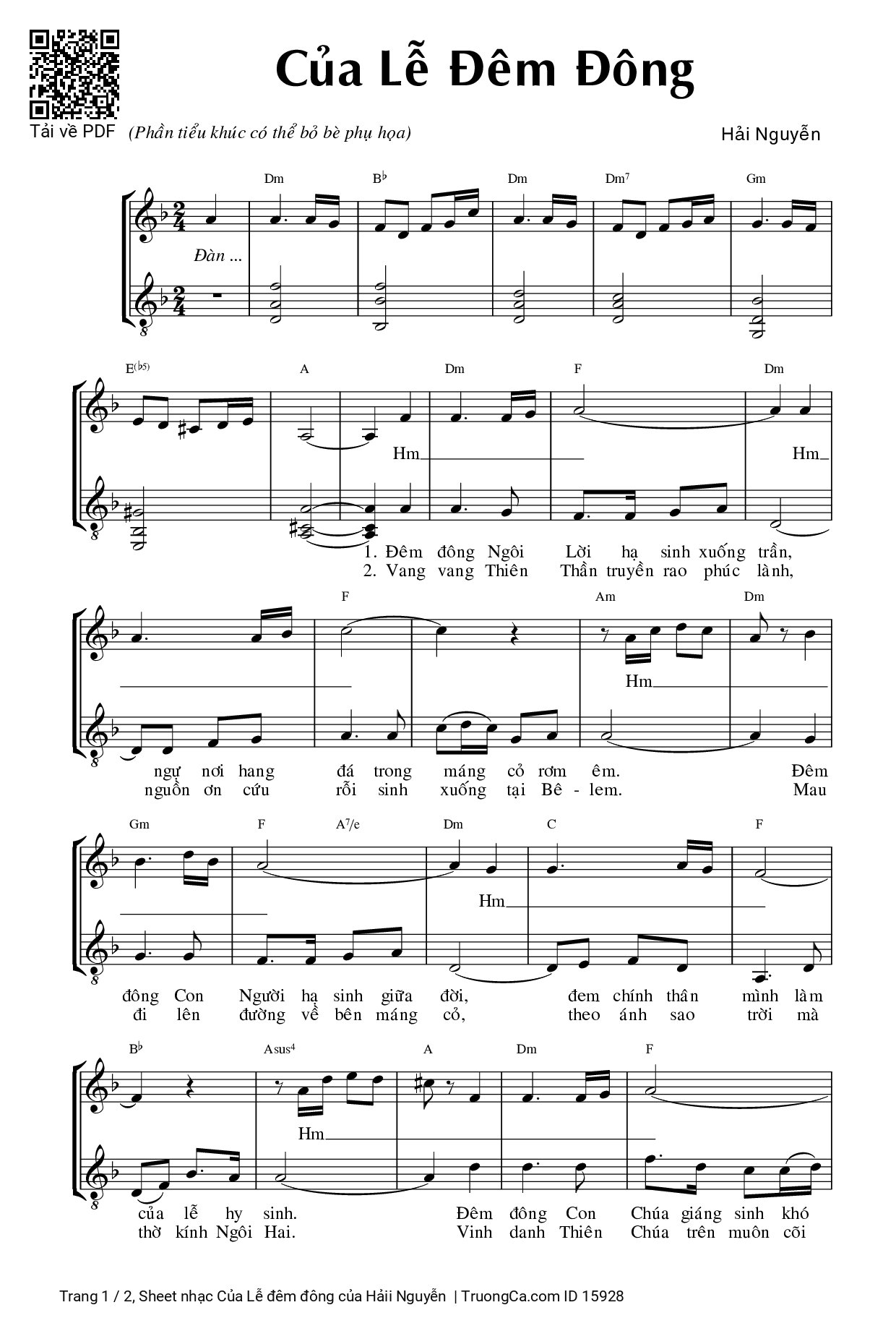 Page 1 of Sheet music PDF Của Lễ đêm đông - Hảii Nguyễn
