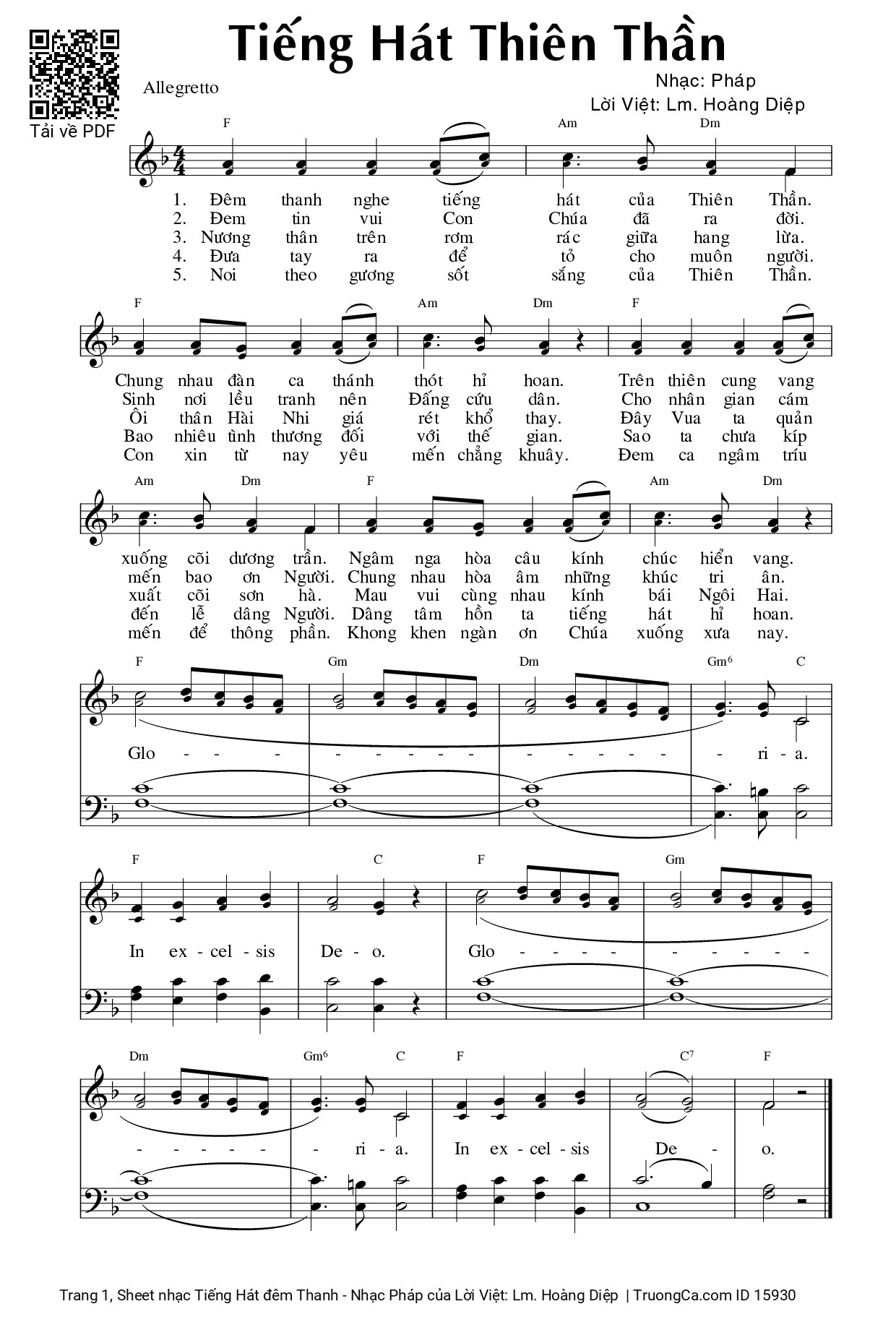 Sheet PDF of Tiếng Hát đêm Thanh - Nhạc Pháp