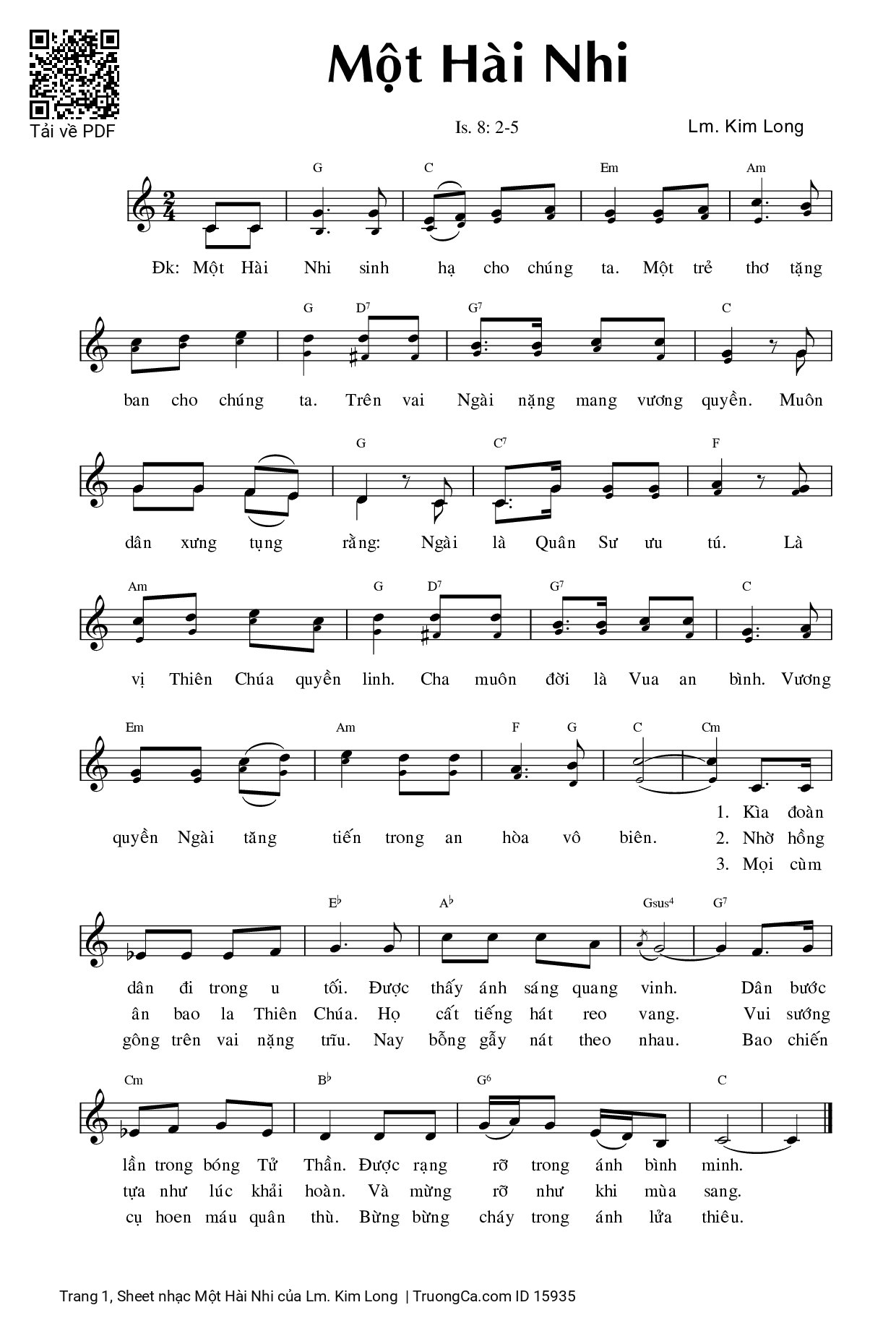 Sheet PDF of Một Hài Nhi - Lm. Kim Long