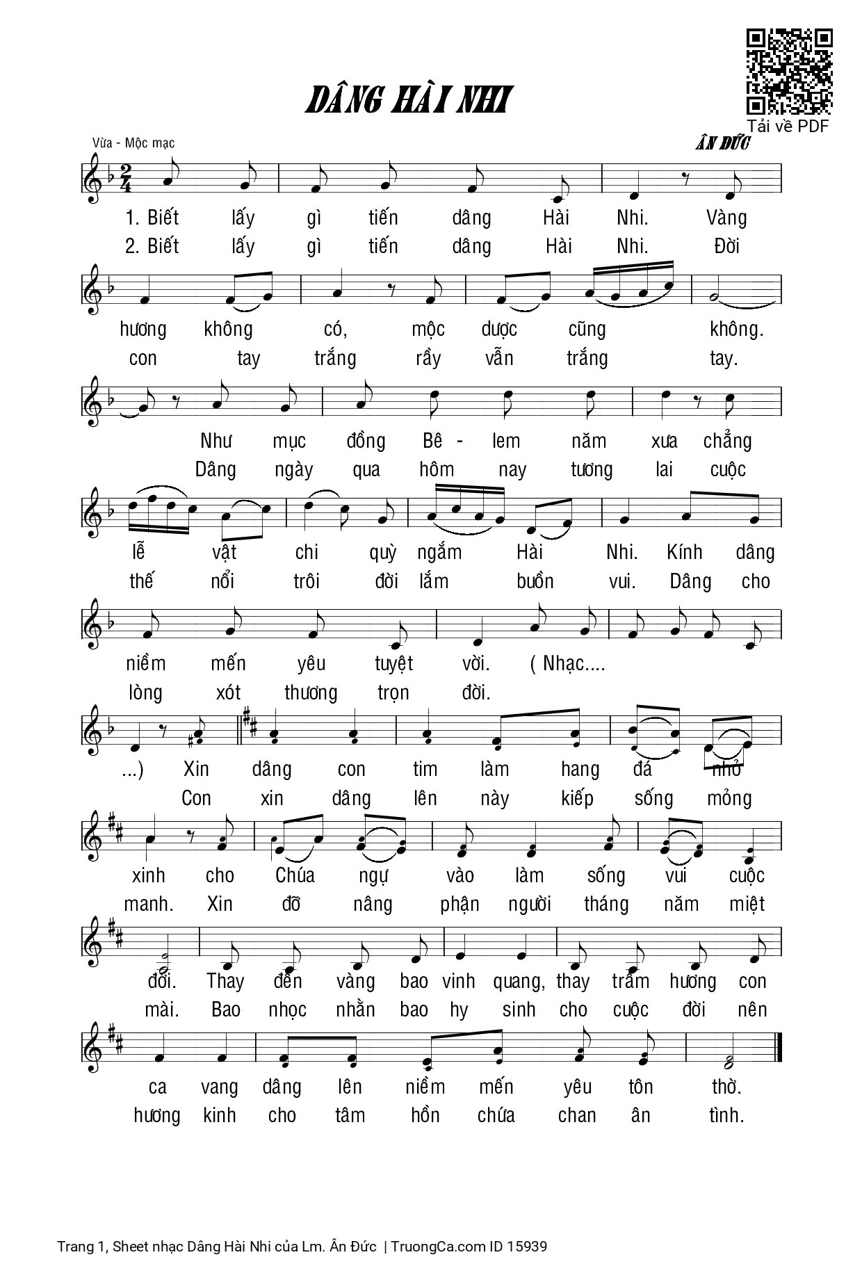 Sheet PDF of Dâng Hài Nhi - Lm. Ân Đức