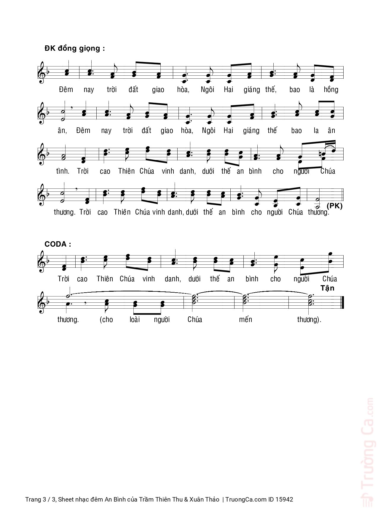 Page 3 of Sheet music PDF đêm An Bình - Trầm Thiên Thu & Xuân Thảo