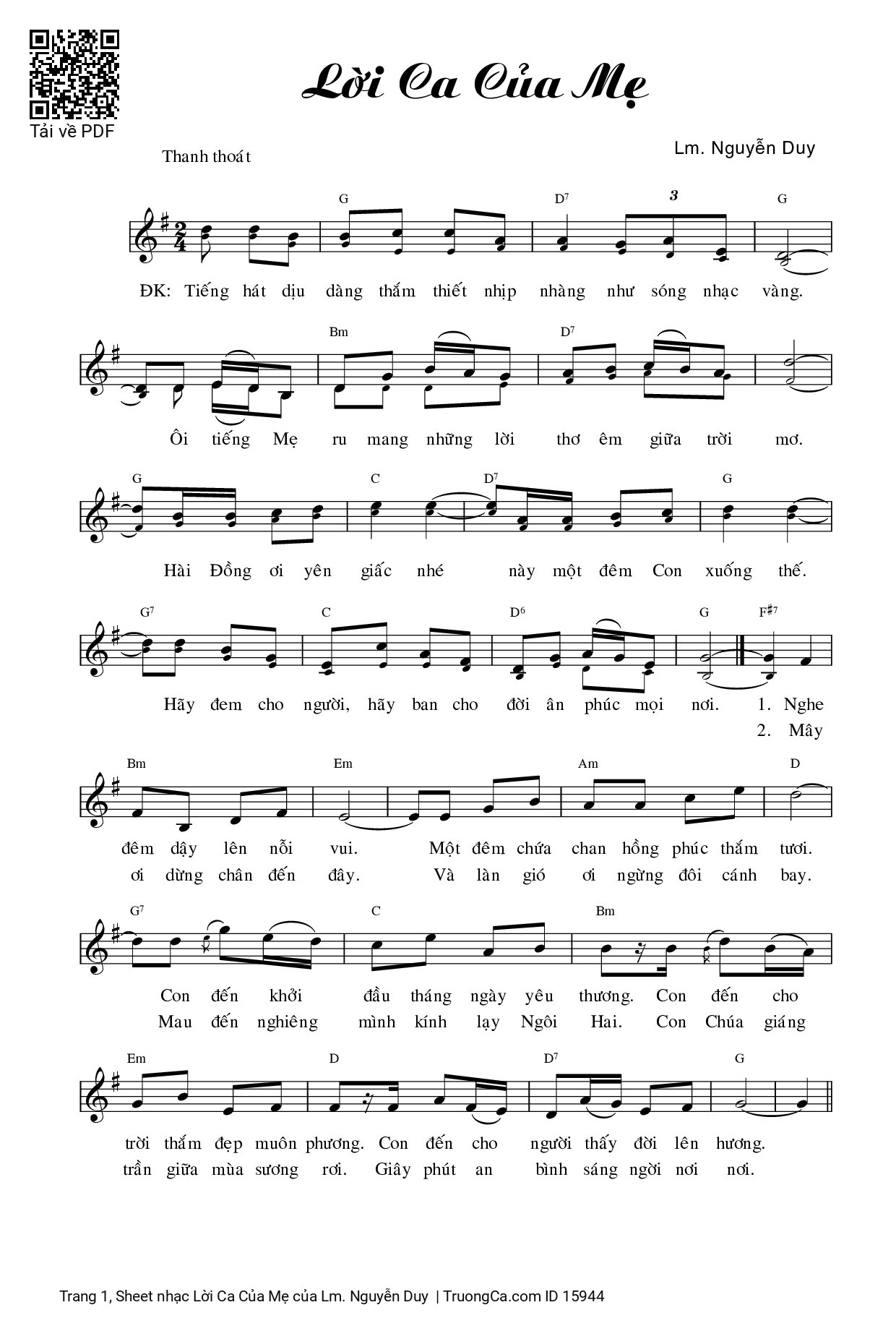 Page 1 of Sheet music PDF Lời Ca Của Mẹ - Lm. Nguyễn Duy
