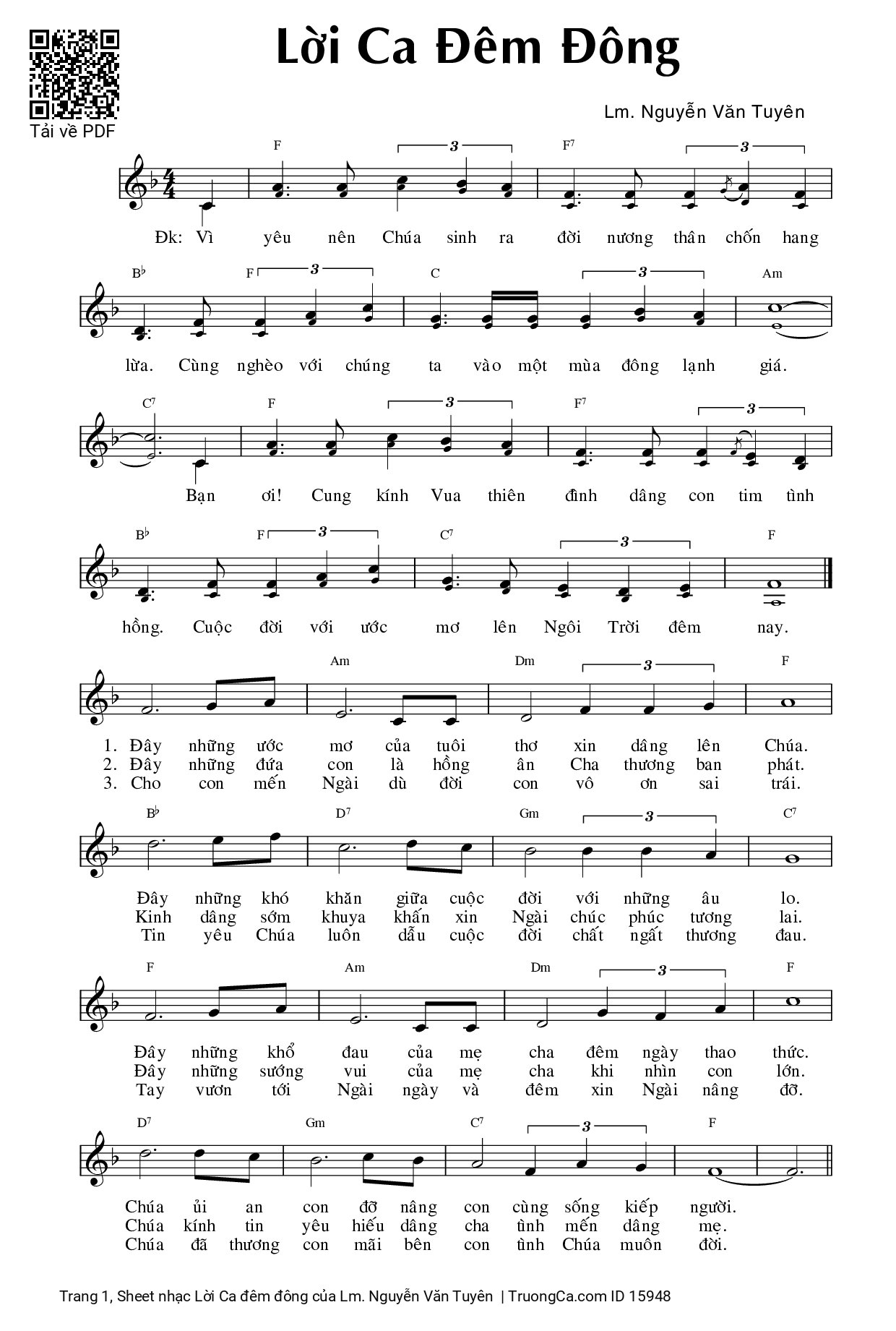 Page 1 of Sheet music PDF Lời Ca đêm đông - Lm. Nguyễn Văn Tuyên