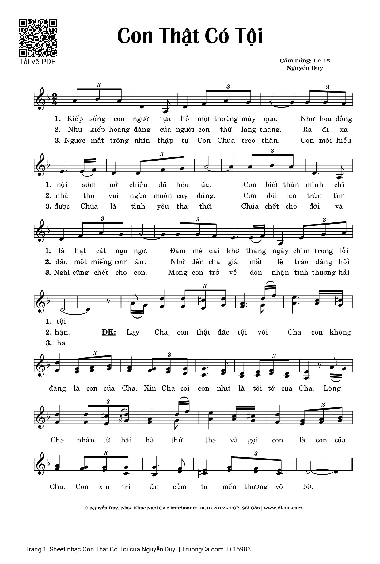 Page 1 of Sheet music PDF Con Thật Có Tội - Nguyễn Duy
