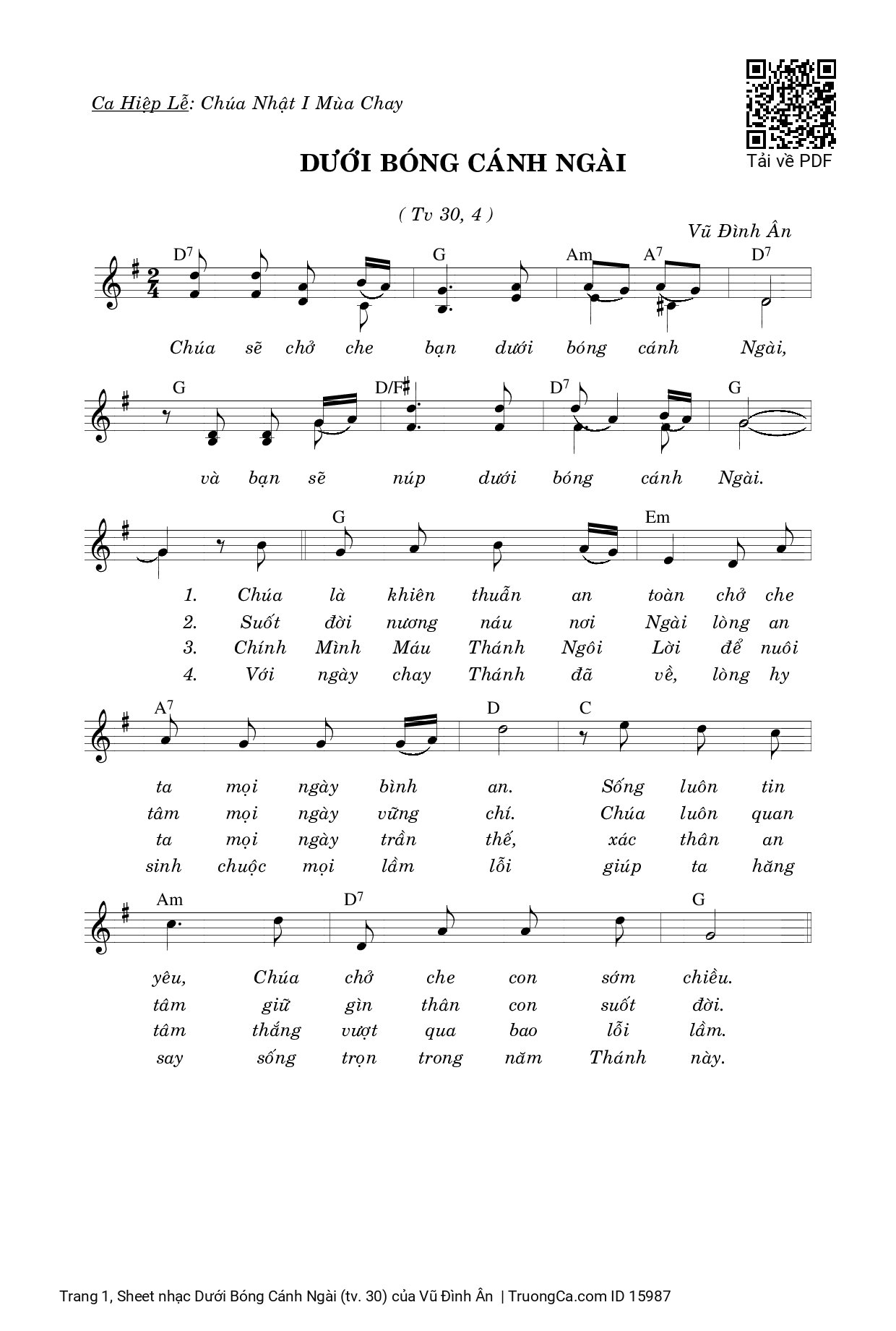 Sheet PDF of Dưới Bóng Cánh Ngài (tv. 30)