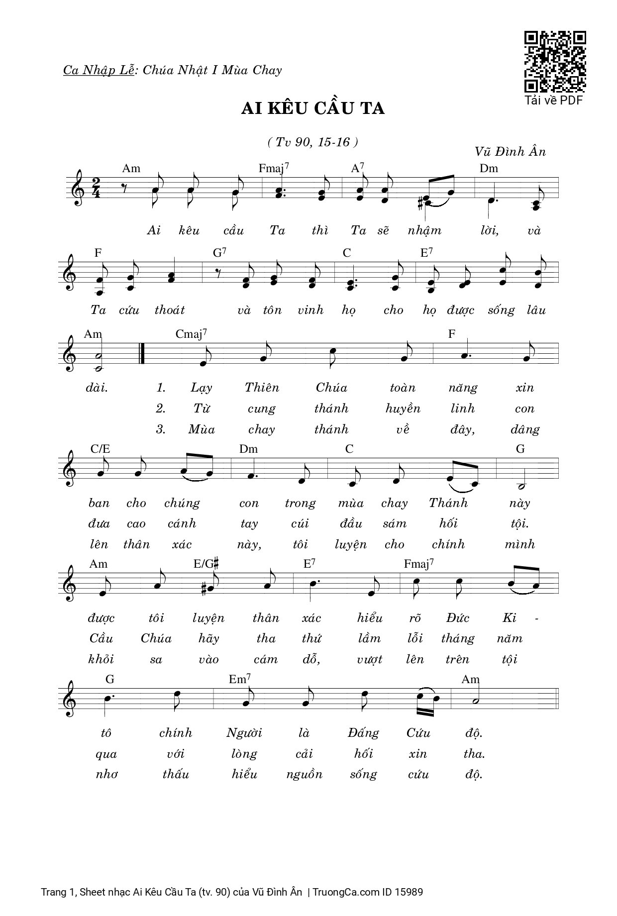 Sheet PDF of Ai Kêu Cầu Ta (tv. 90)