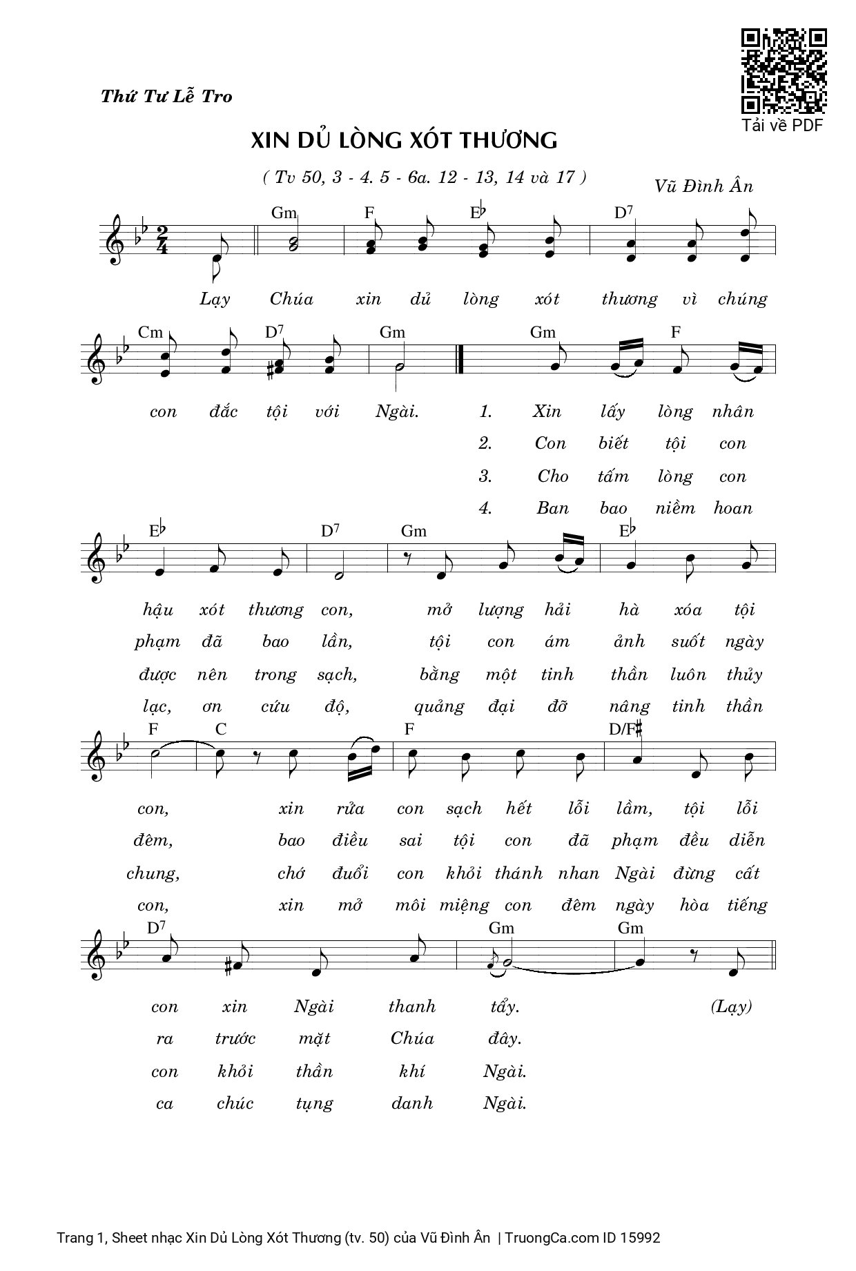 Sheet PDF of Xin Dủ Lòng Xót Thương (tv. 50)