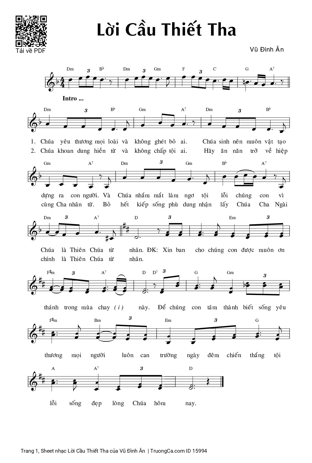 Sheet PDF of Lời Cầu Thiết Tha